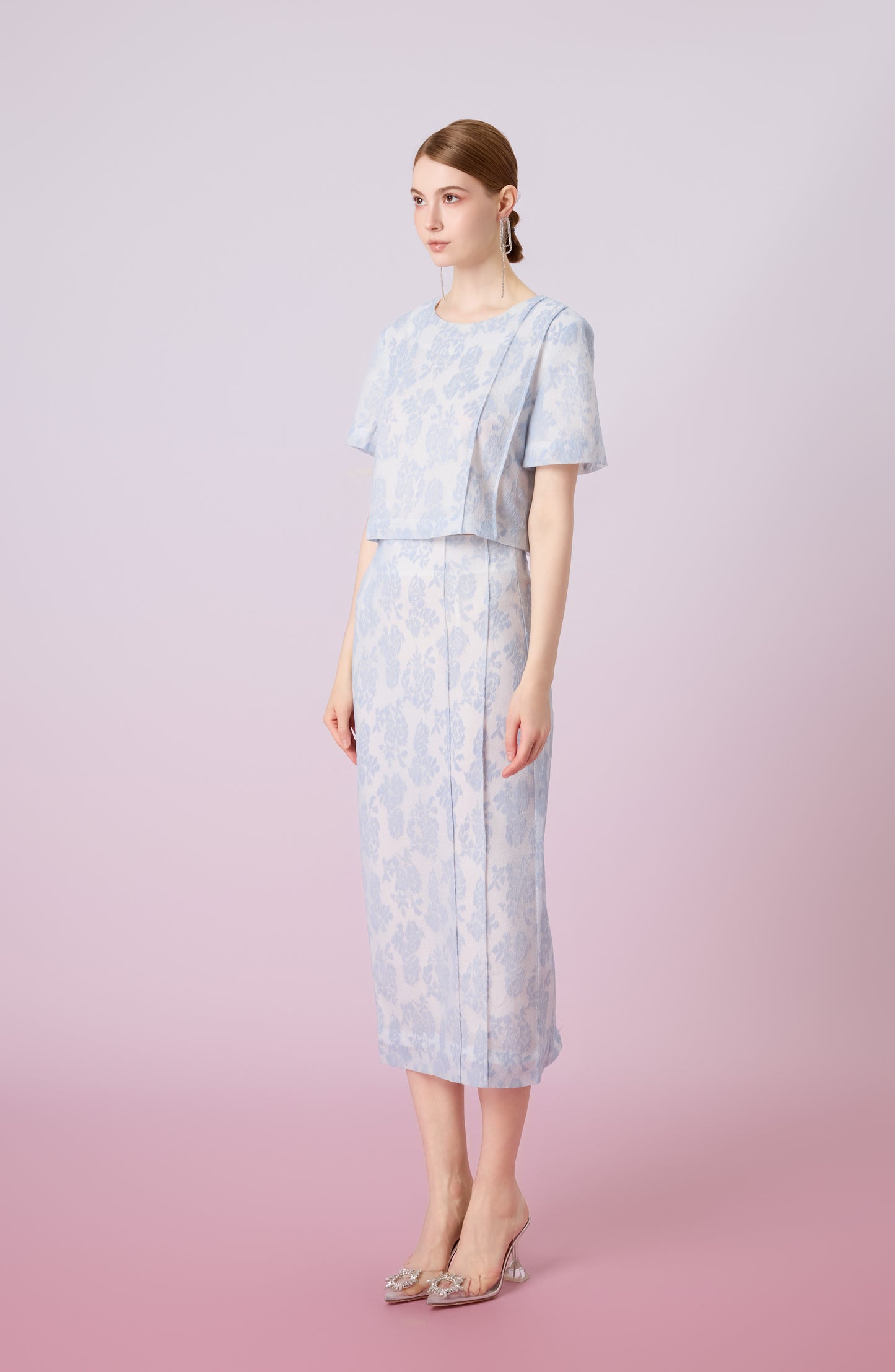 Gaylla Light Blue Rose Print Pencil Skirt