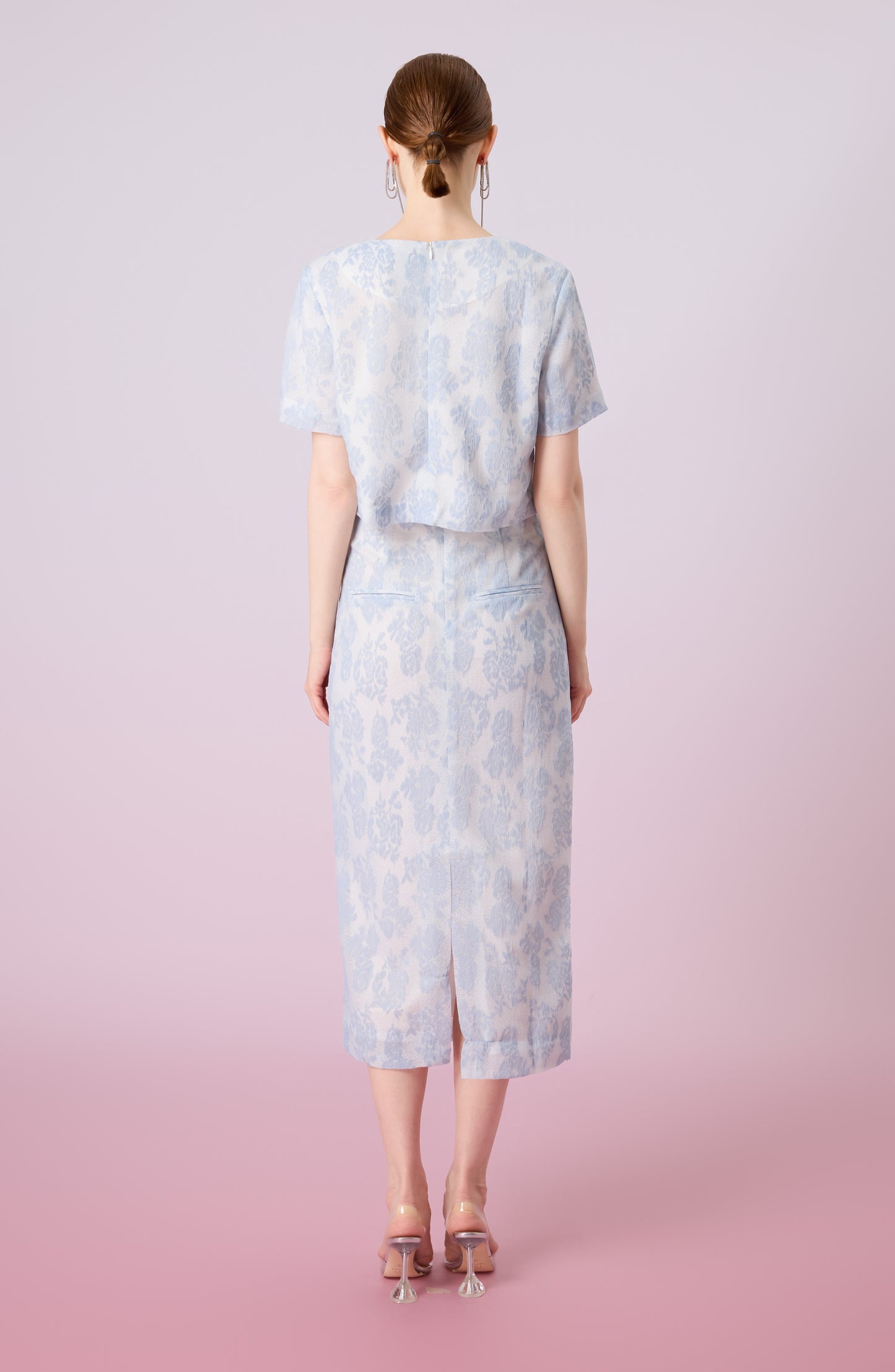 Gaylla Light Blue Rose Print Pencil Skirt