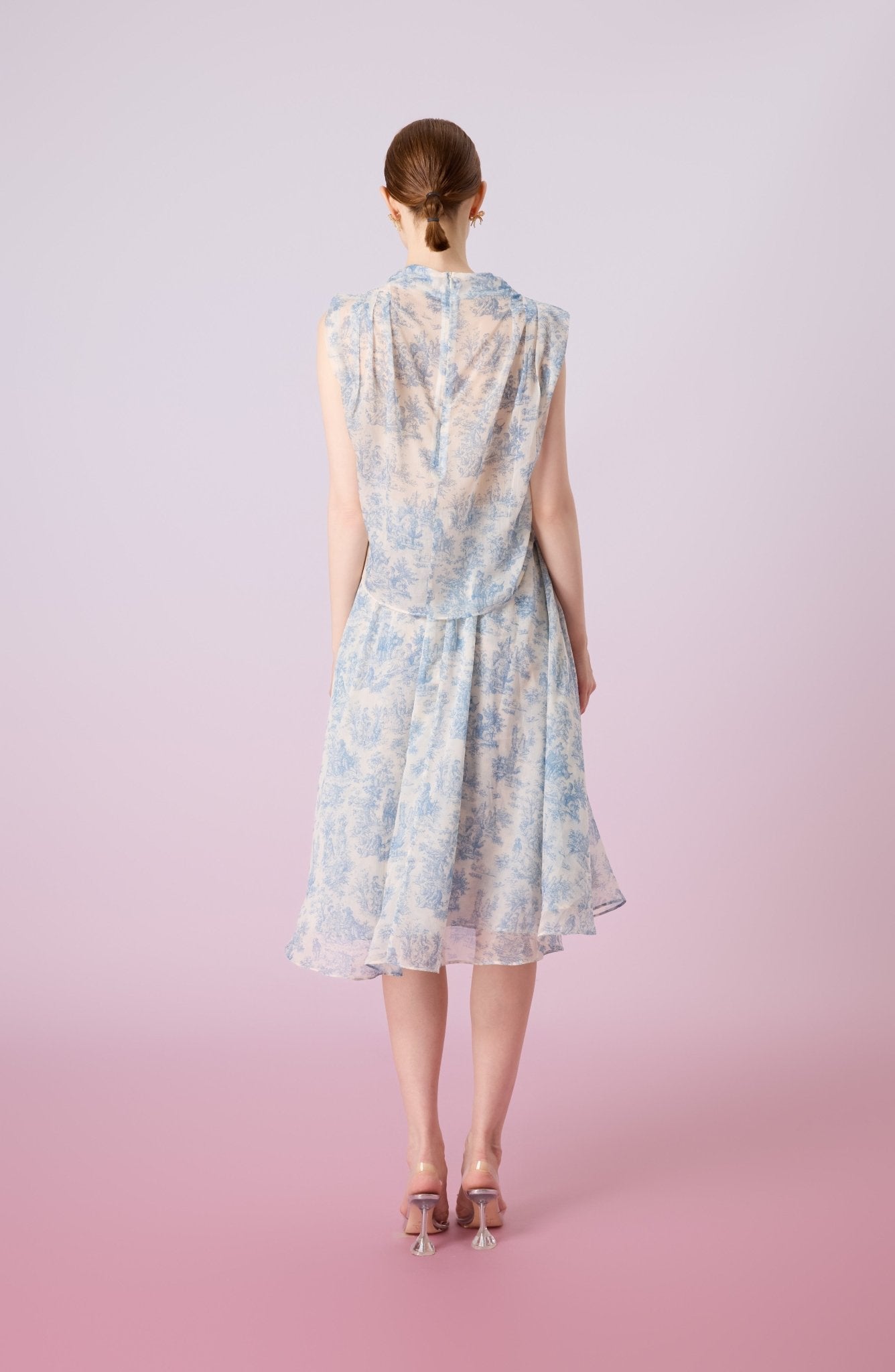 Jacalin Blue Botanical Print In White A - Line Skirt - Nimisski