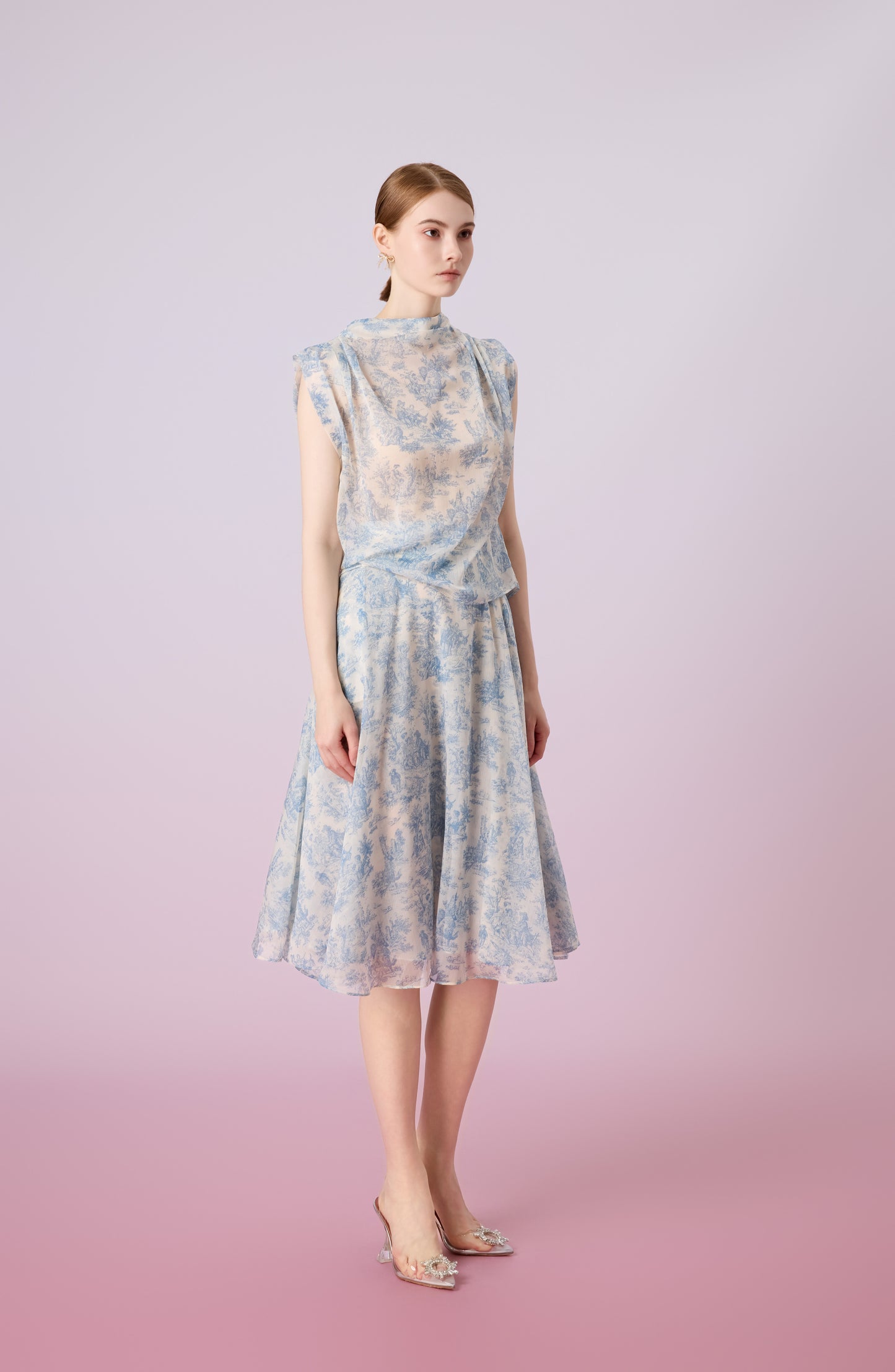Jacalin Blue Print In White Sleeveless Top