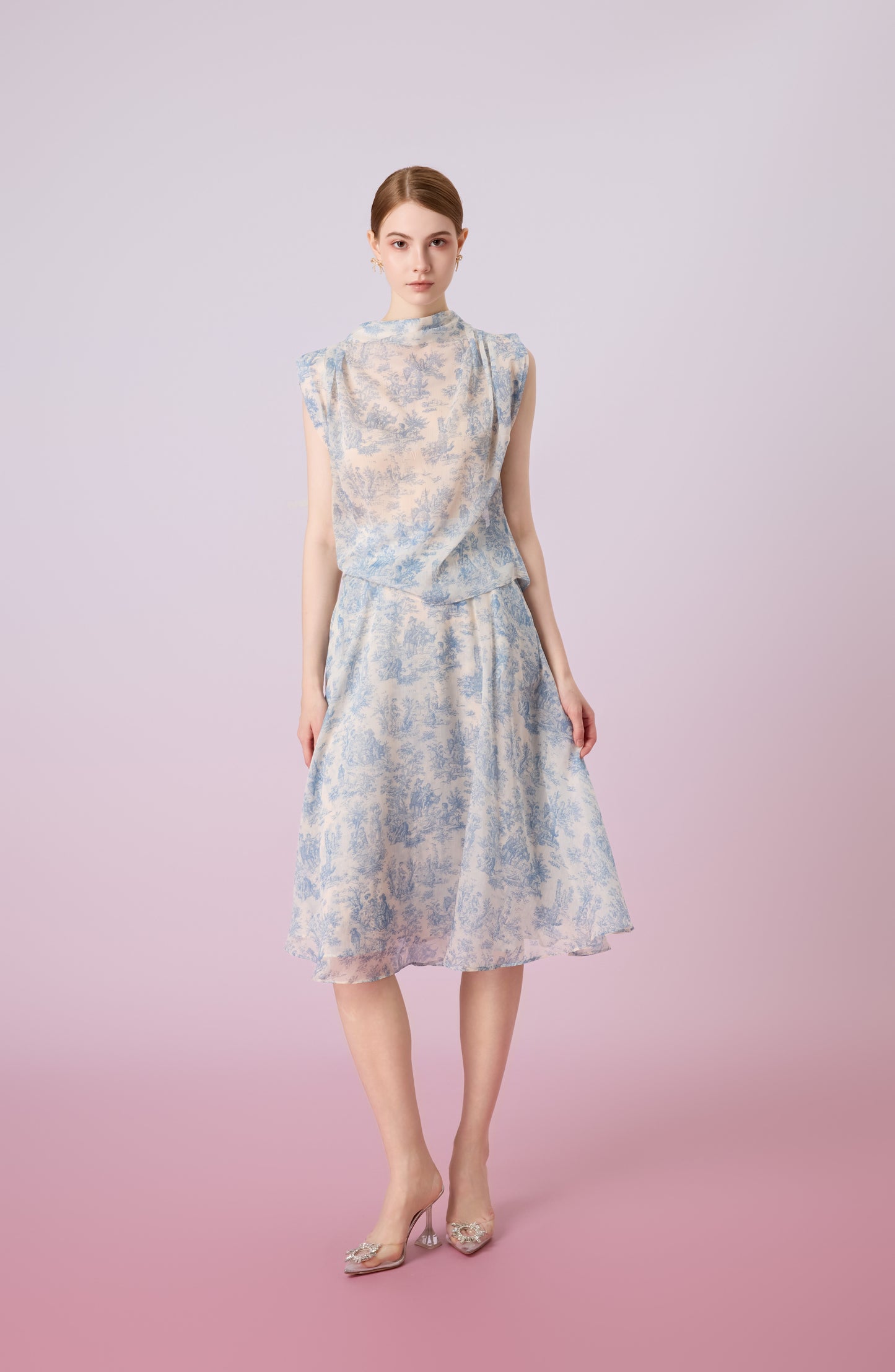 Jacalin Blue Print In White Sleeveless Top
