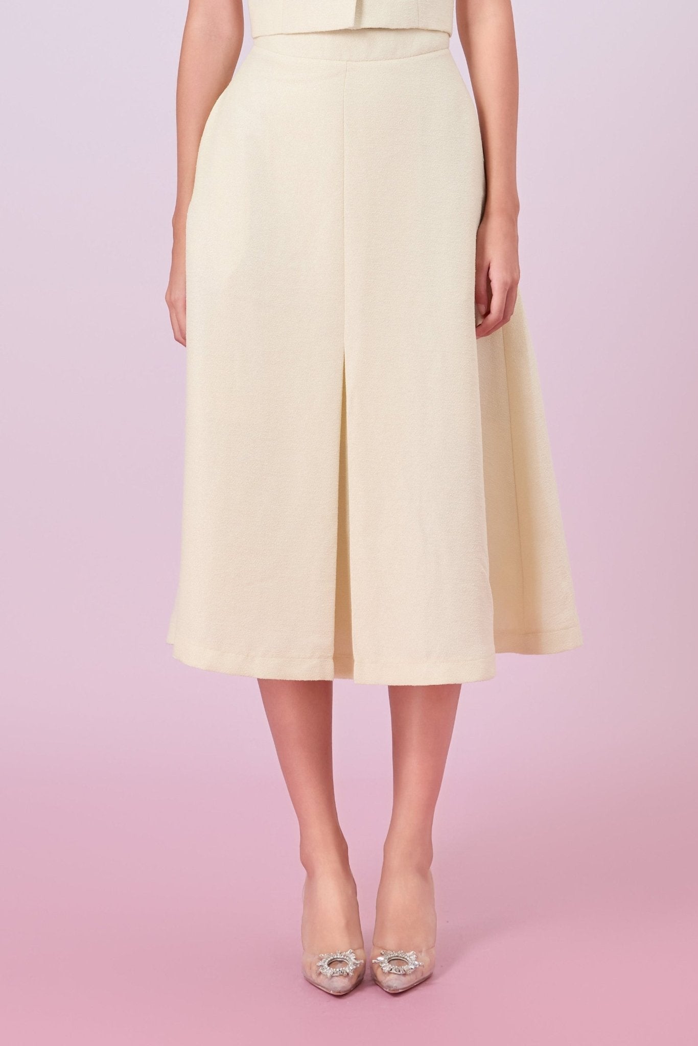 Gahl Pale Yellow Tweed Long Skirt - Nimisski