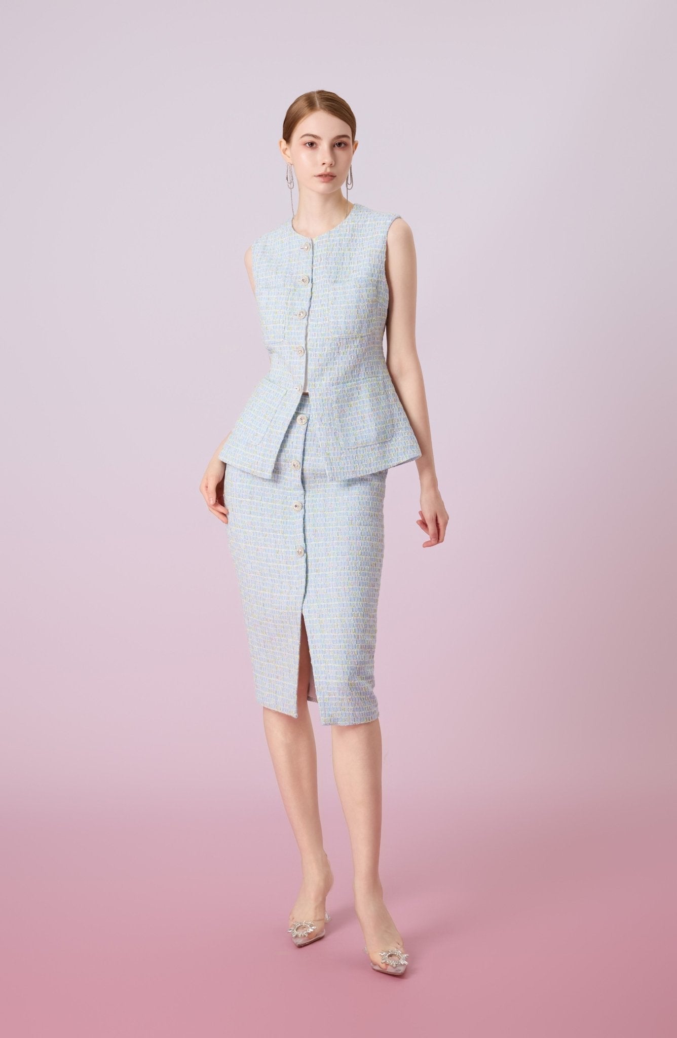 Jowelle Blue Tweed Pencil Skirt - Nimisski