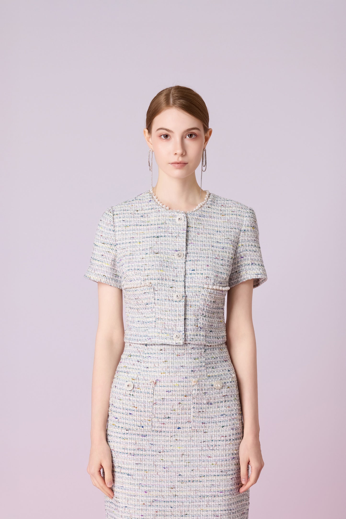 Jackqueline Teal White Tweed Top