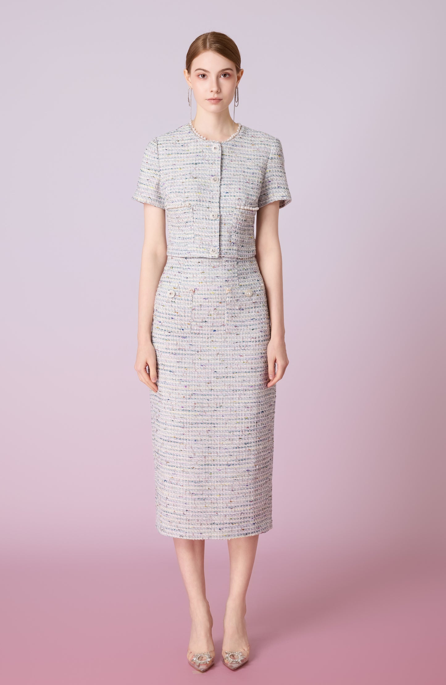 Jackqueline Teal White Tweed Top