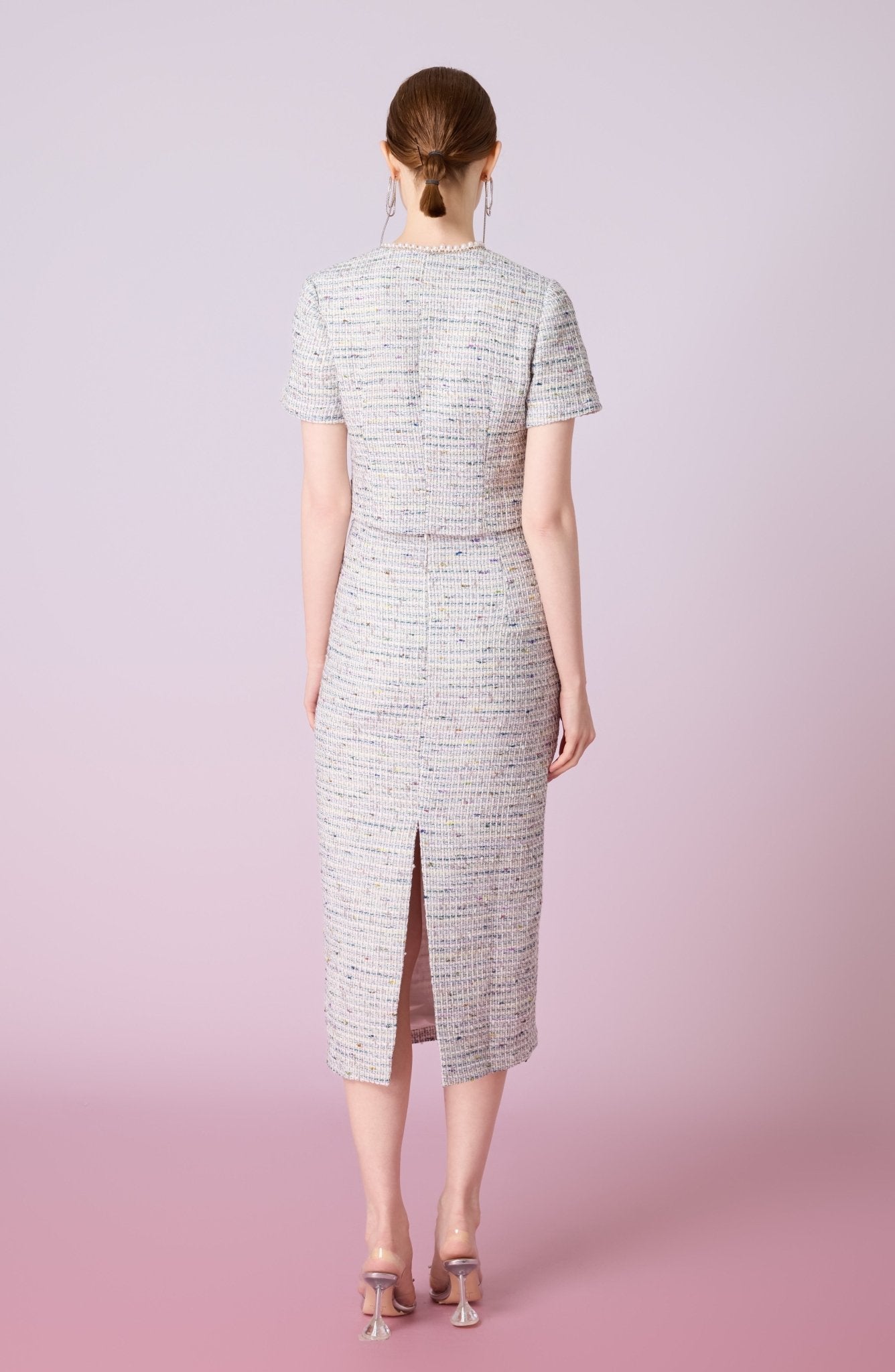 Jackqueline Teal White Tweed Pencil Skirt - Nimisski