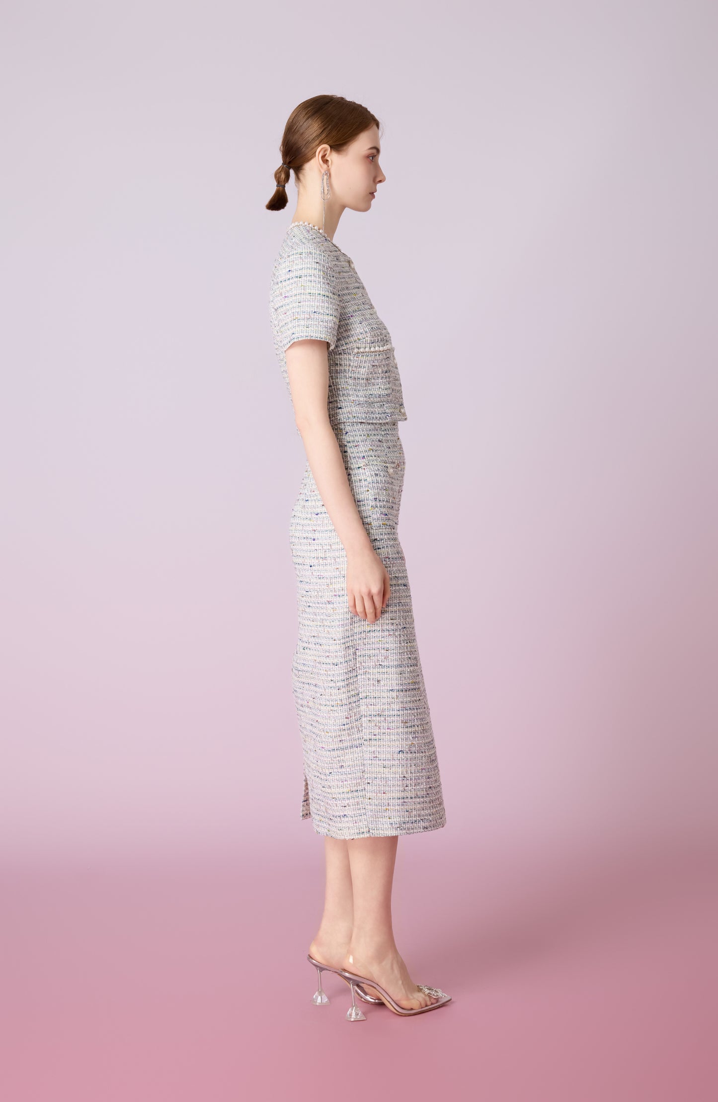 Jackqueline Teal White Tweed Pencil Skirt
