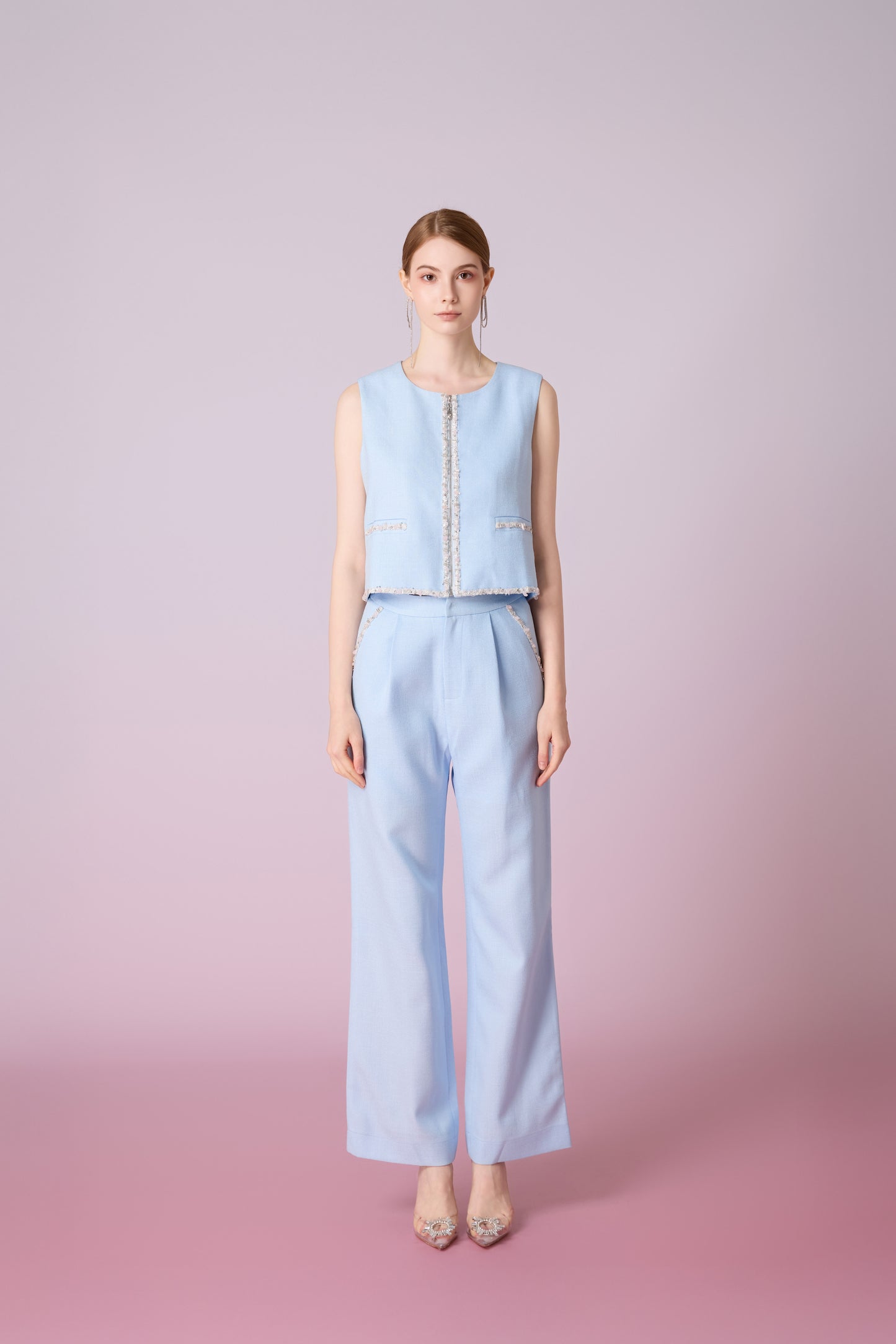 Jewelyn Blue Tweed Straight Pants
