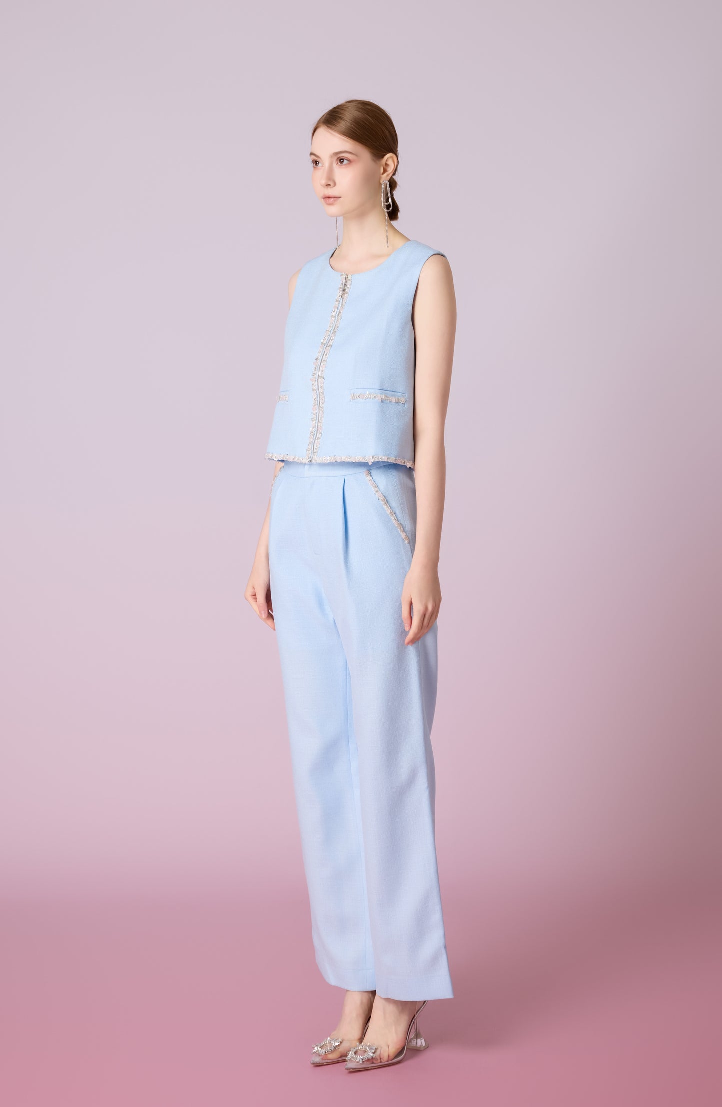 Jewelyn Blue Tweed Straight Pants