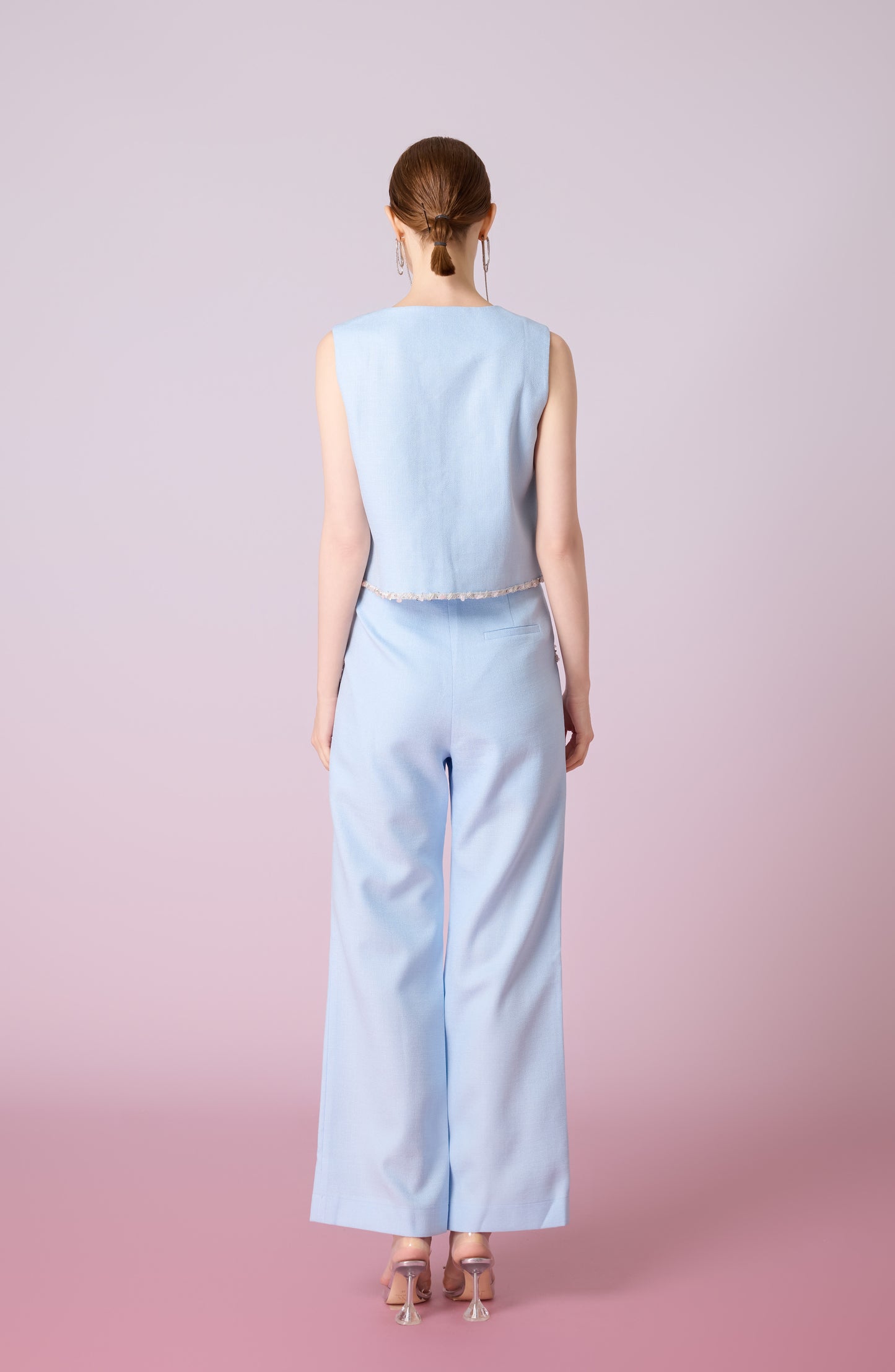 Jewelyn Blue Tweed Straight Pants