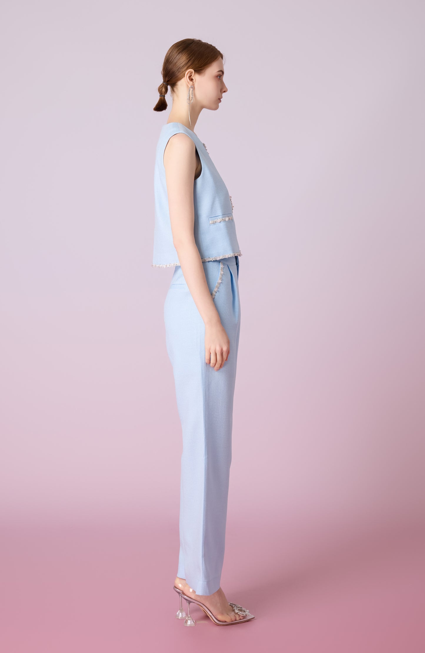 Jewelyn Blue Tweed Straight Pants