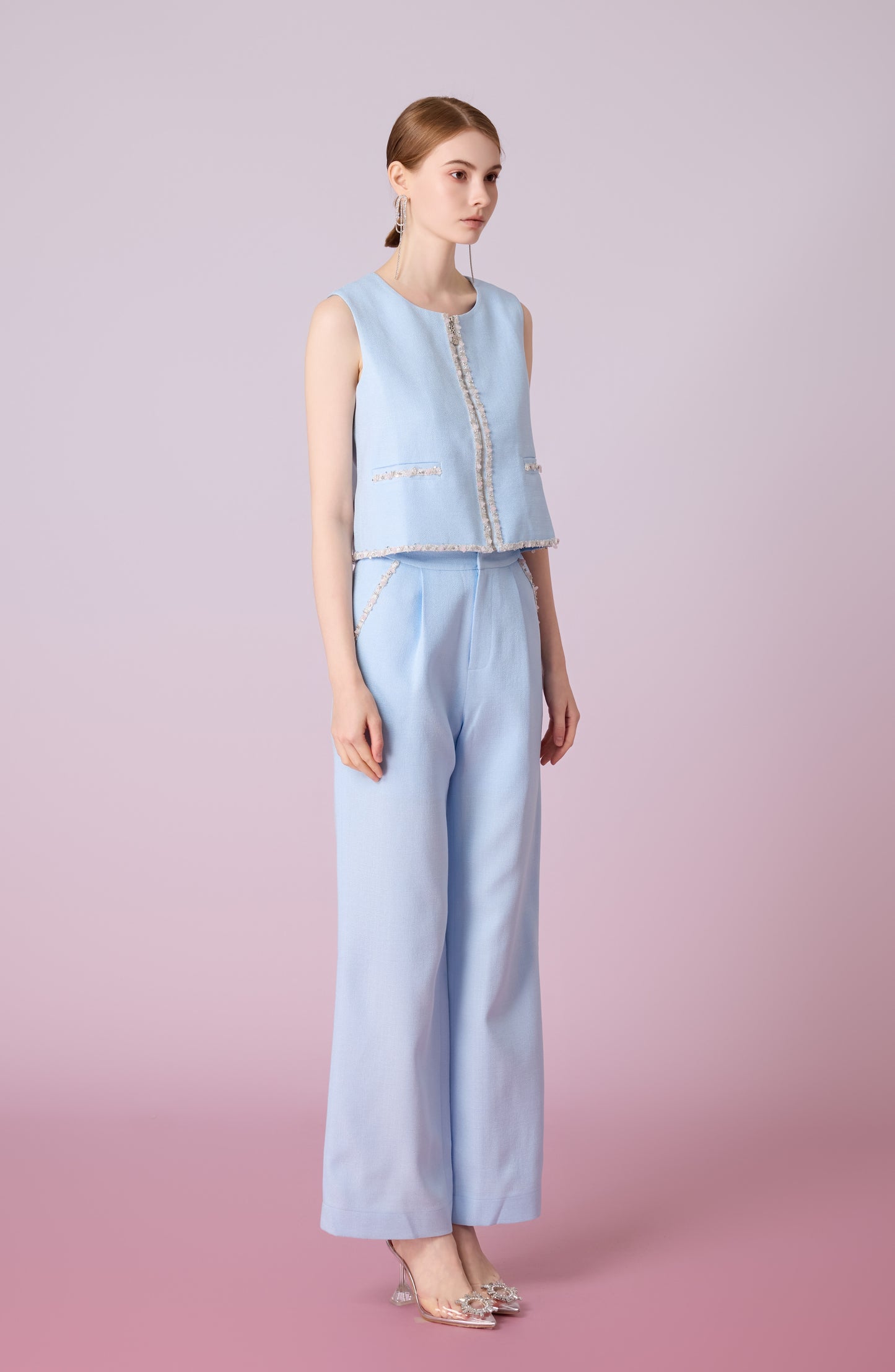 Jewelyn Blue Tweed Straight Pants
