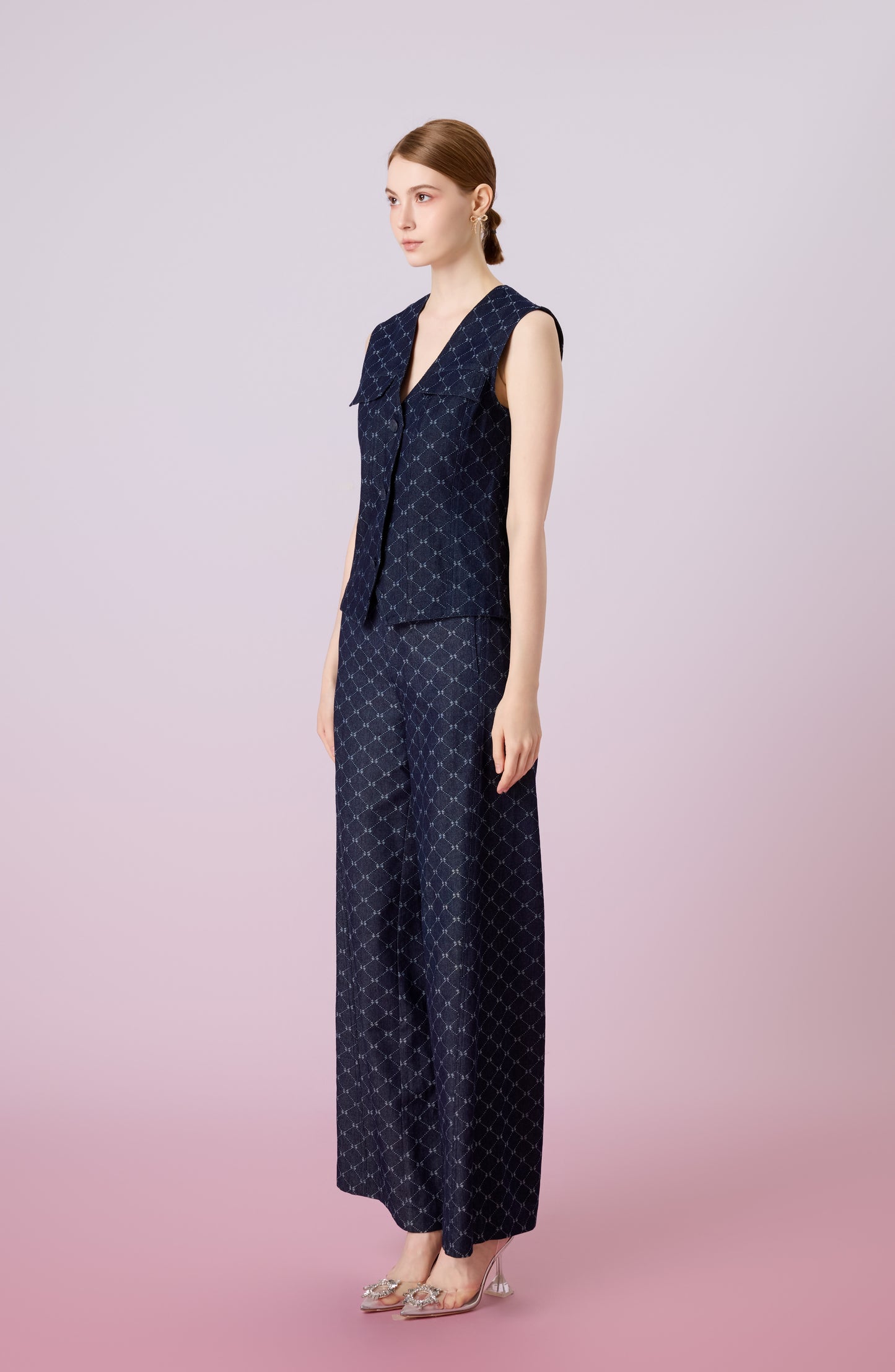 Jacqualyn Dark Blue Denim Wide Pants