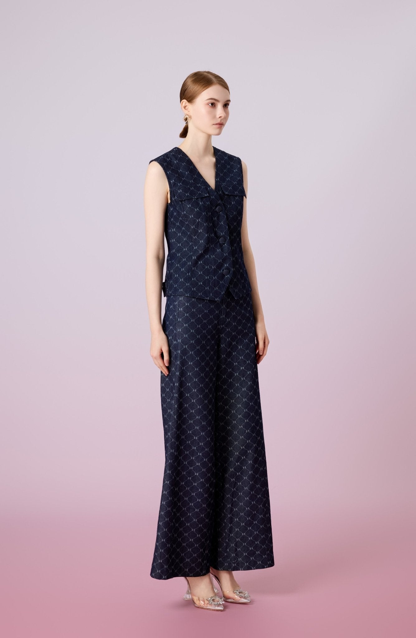 Jacqualyn Dark Blue Denim Wide Pants - Nimisski