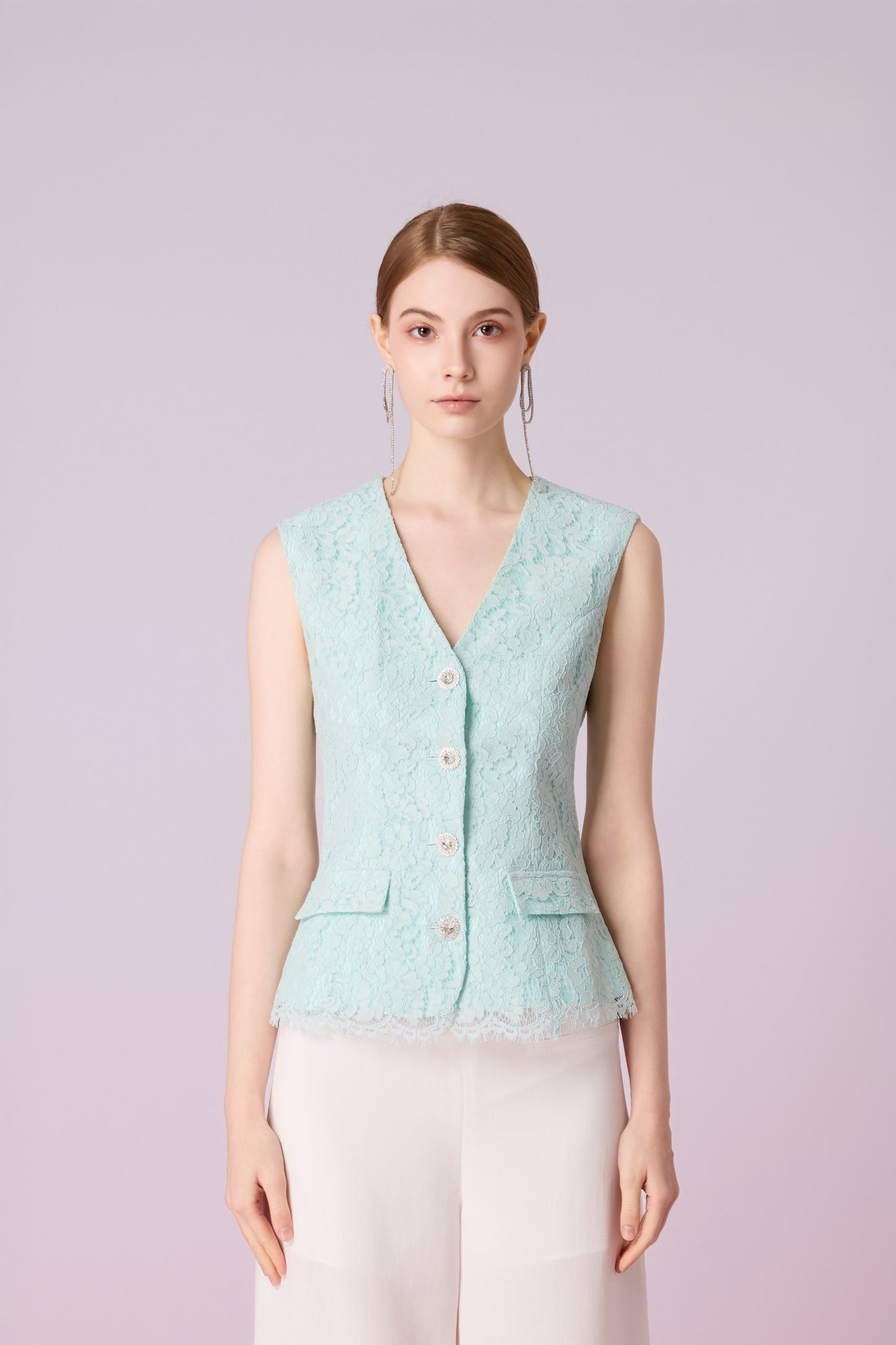 Jacquelean Green Lace Vest Top