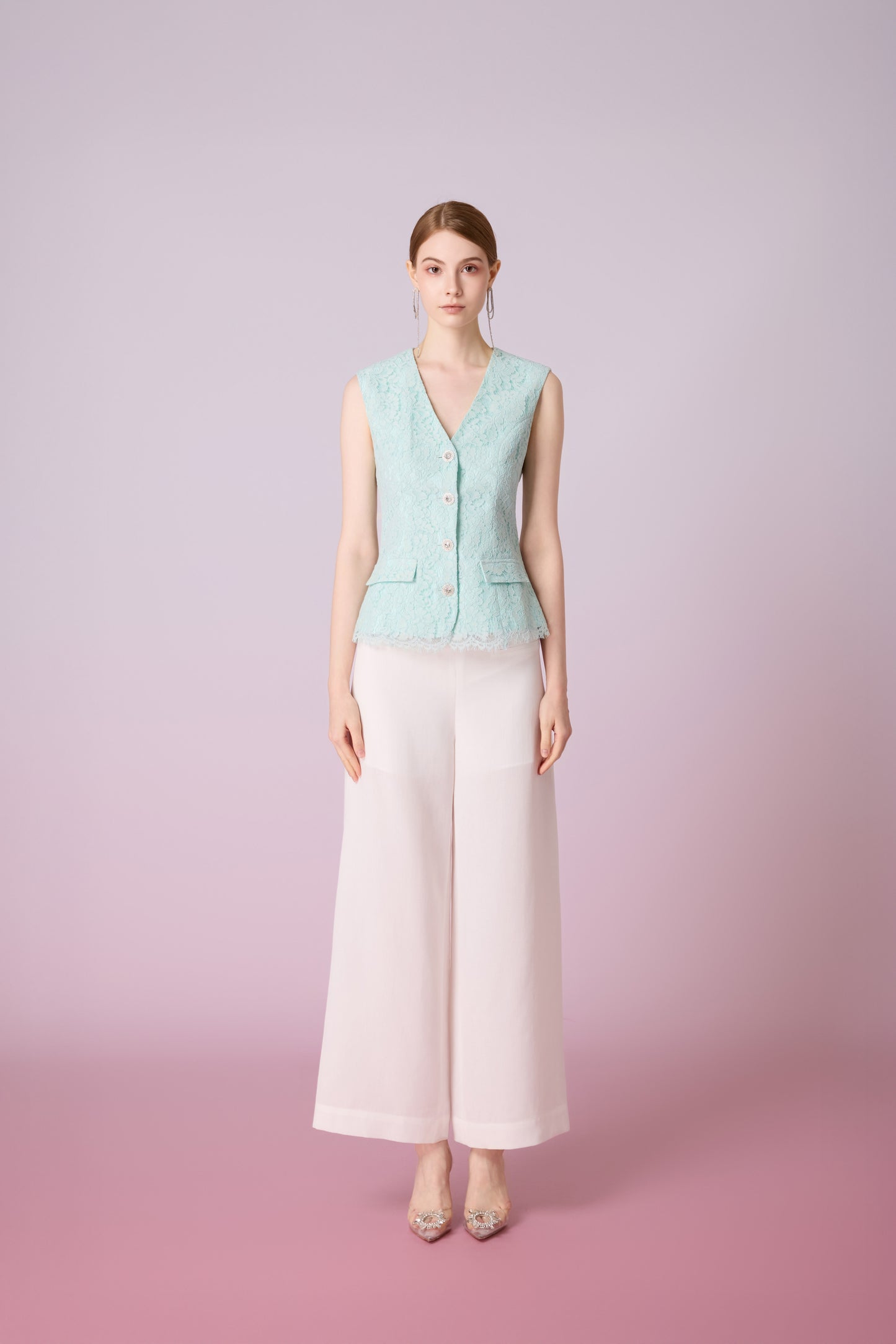 Jacquelean Green Lace Vest Top
