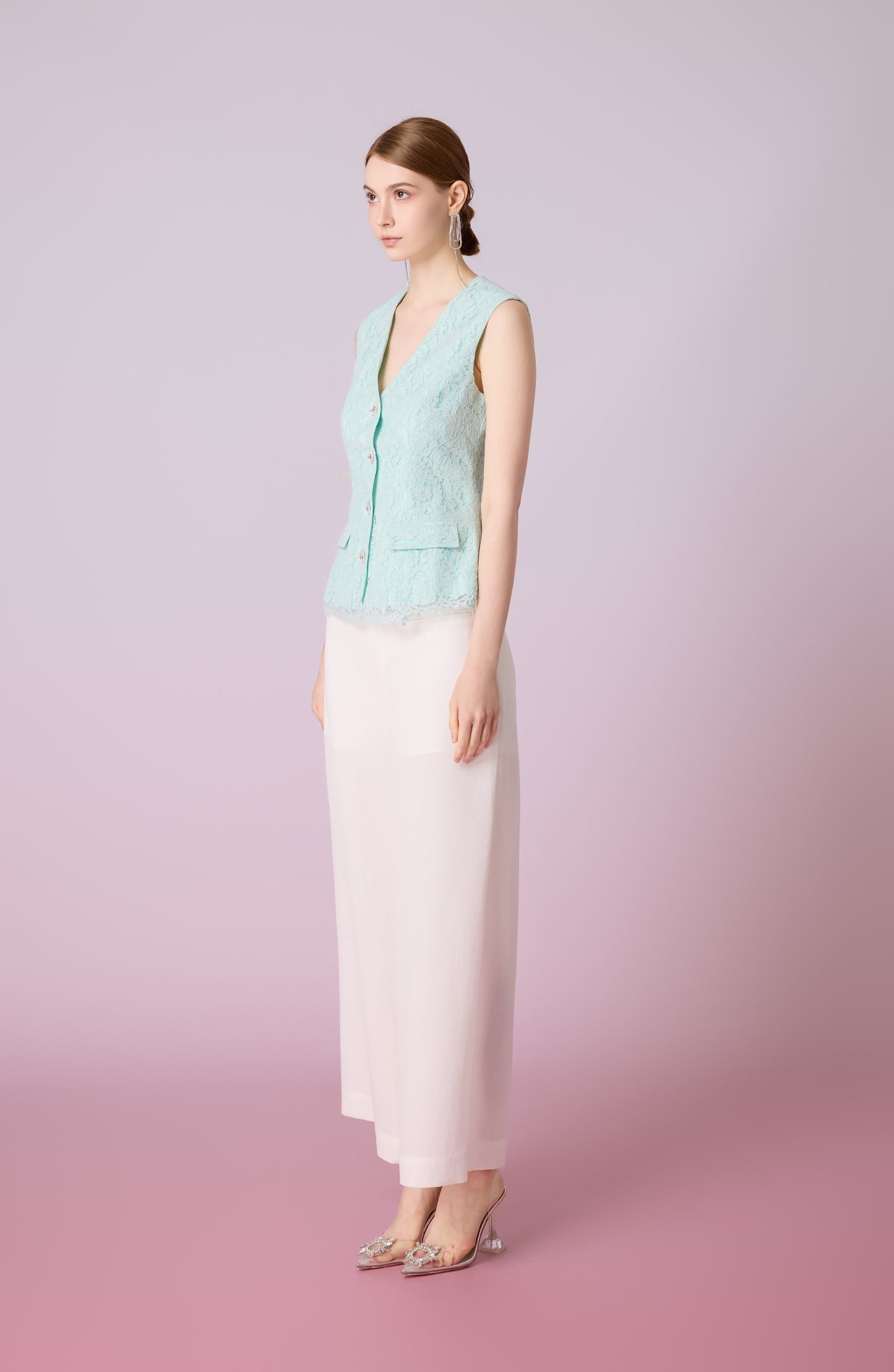 Jacquelean Green Lace Vest Top