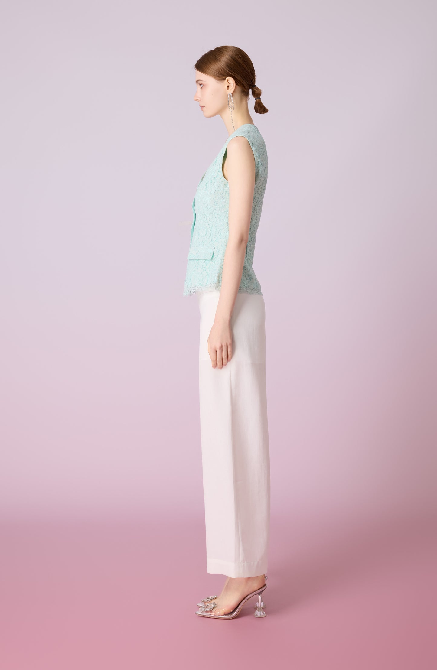Jacquelean Green Lace Vest Top