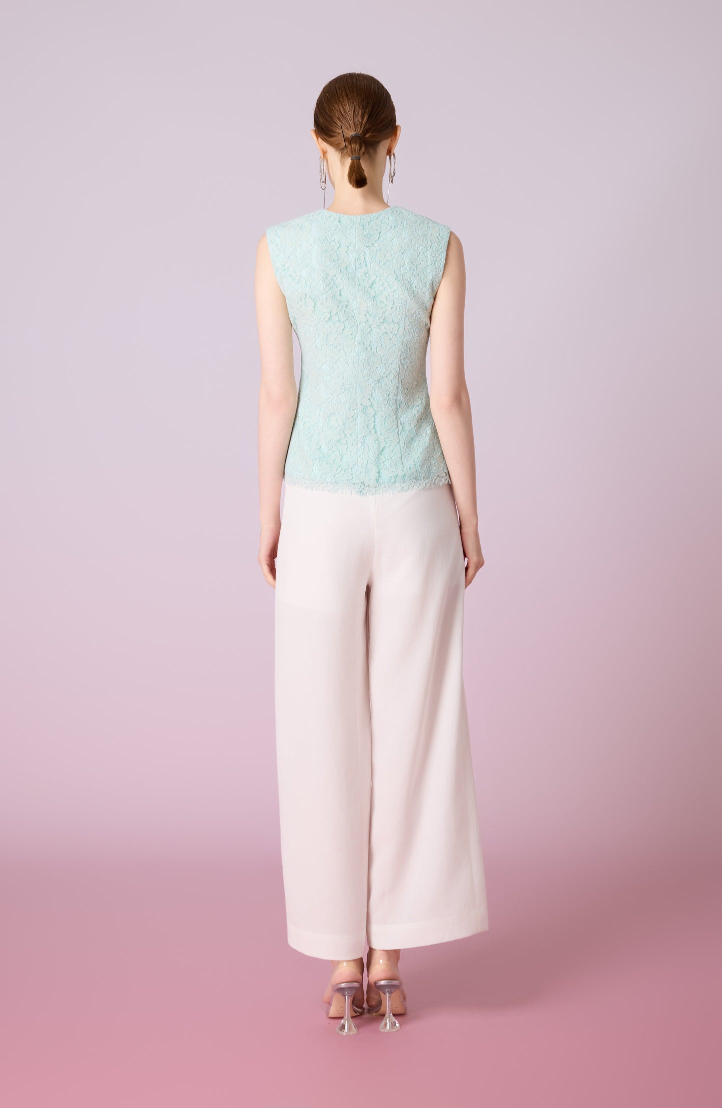Jacquelean Green Lace Vest Top