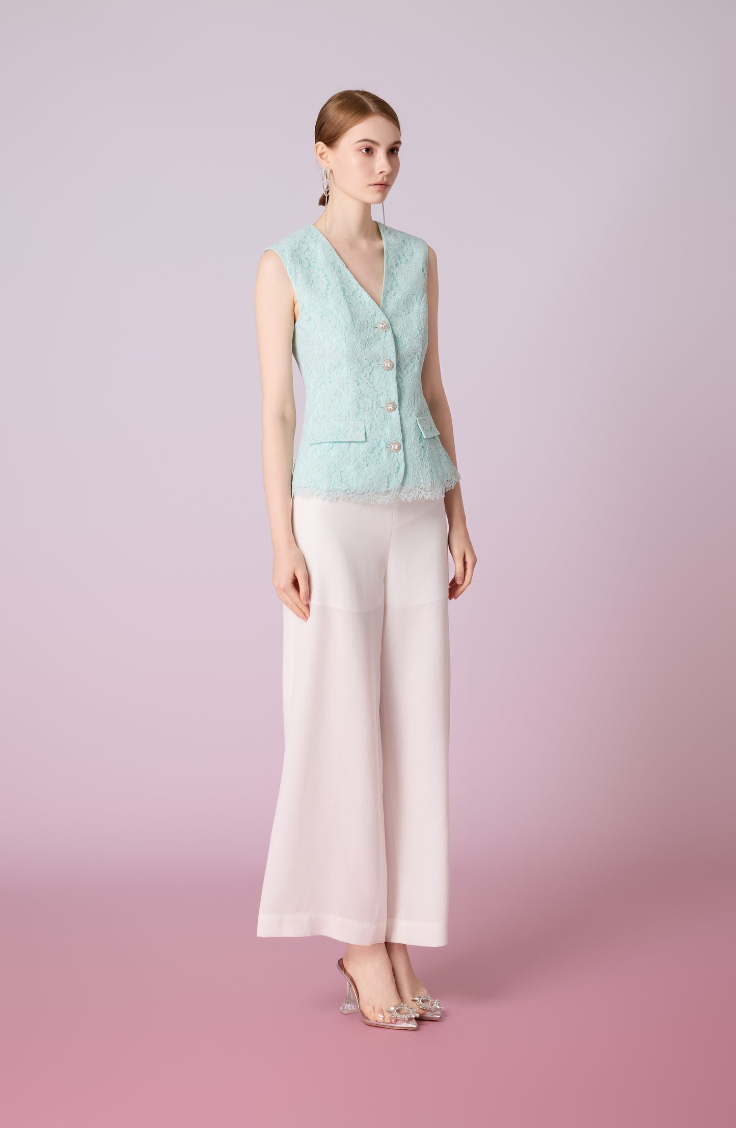 Jacquelean Green Lace Vest Top