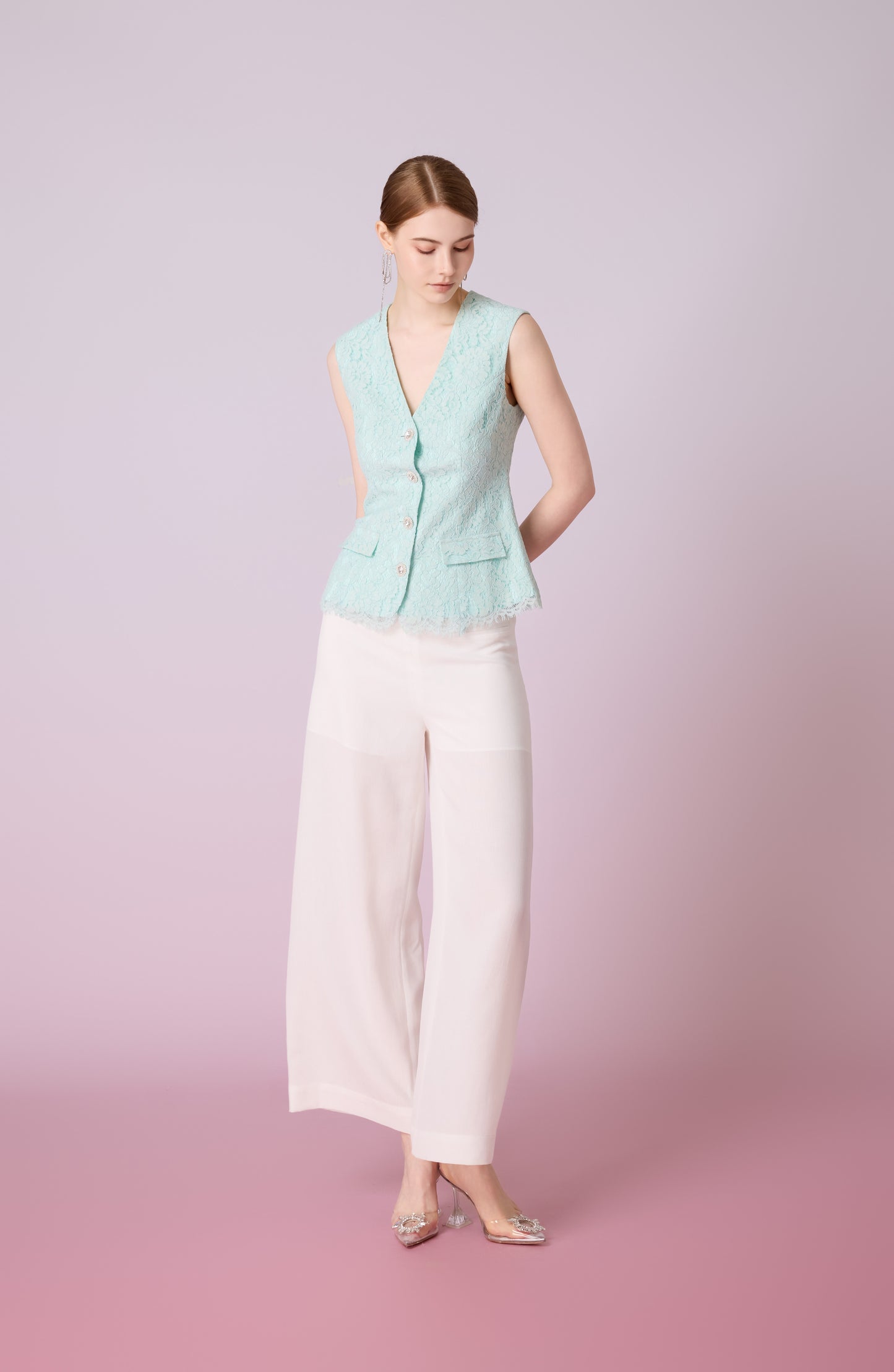 Jacquelean Green Lace Vest Top