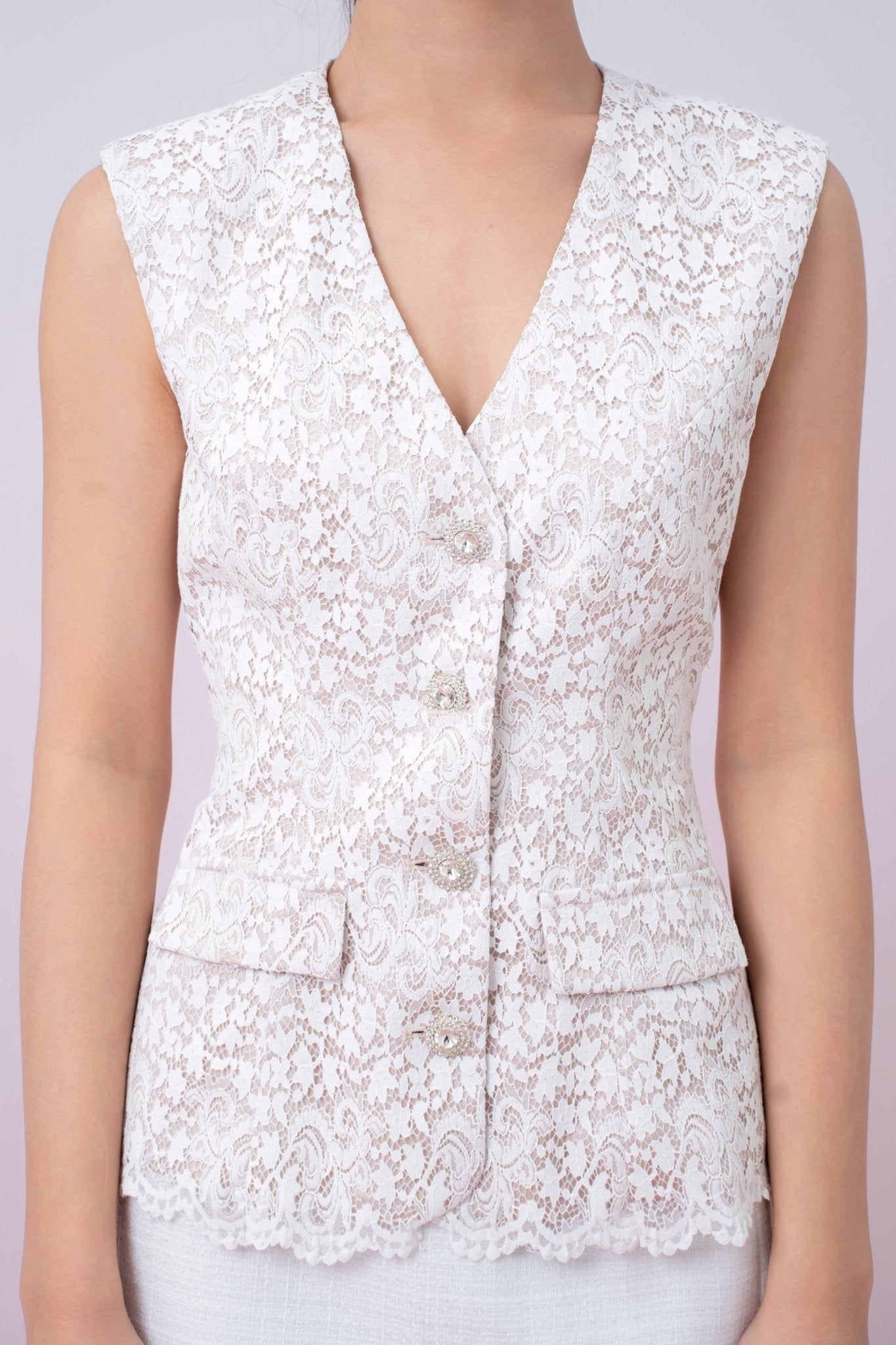Jacquelean White Lace Vest Top - Nimisski