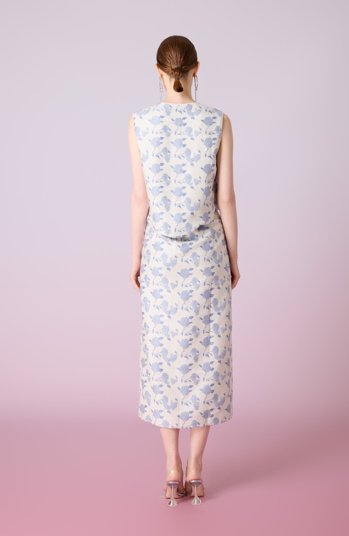 Jewel White With Rose Print Midi Skirt