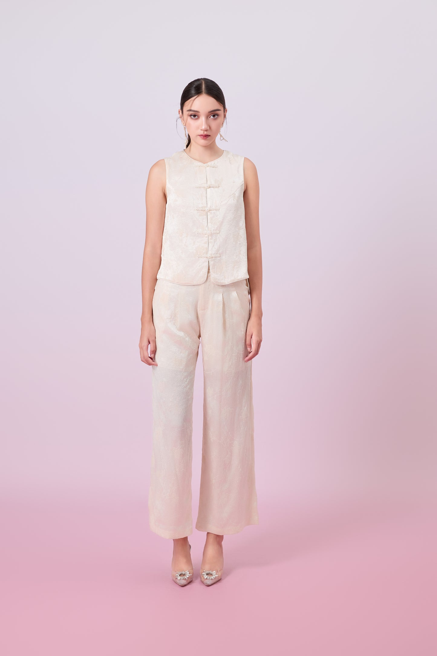 Jacquella Cream Modern Chinese Vest Top