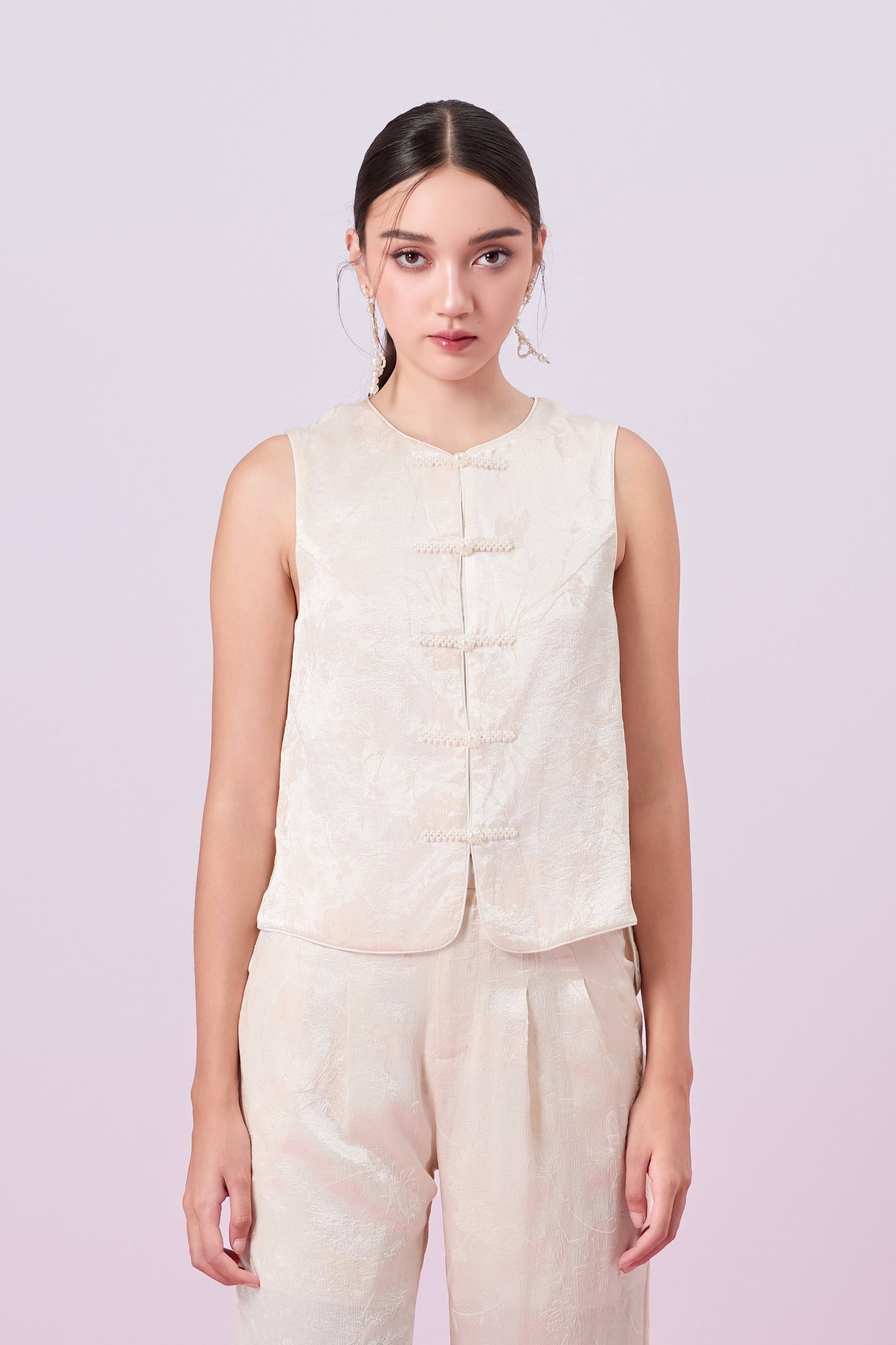 Jacquella Cream Modern Chinese Vest Top