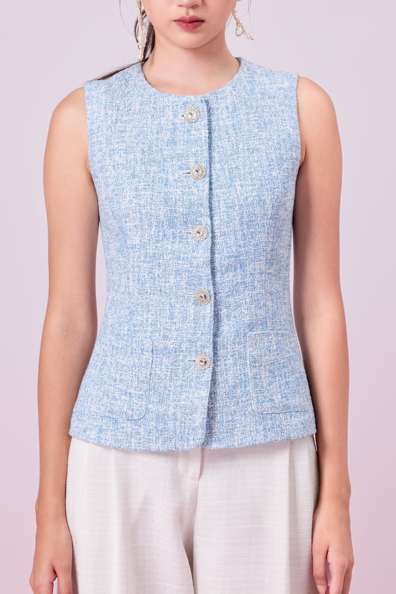 Jaquelyn Blue Tweed Sleeveless Top - Nimisski
