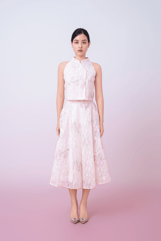 Galiena Light Pink Floral Embroidery Cheongsam Top - Nimisski