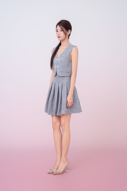 Katalina Grey Tweed Pleated Skirt - Nimisski