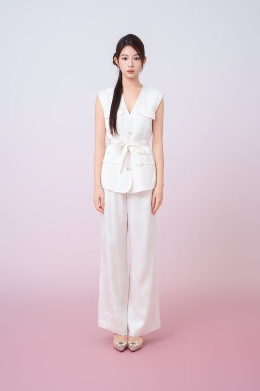 Kamryn Ivory Jacquard Sleeveless Vest Top - Nimisski