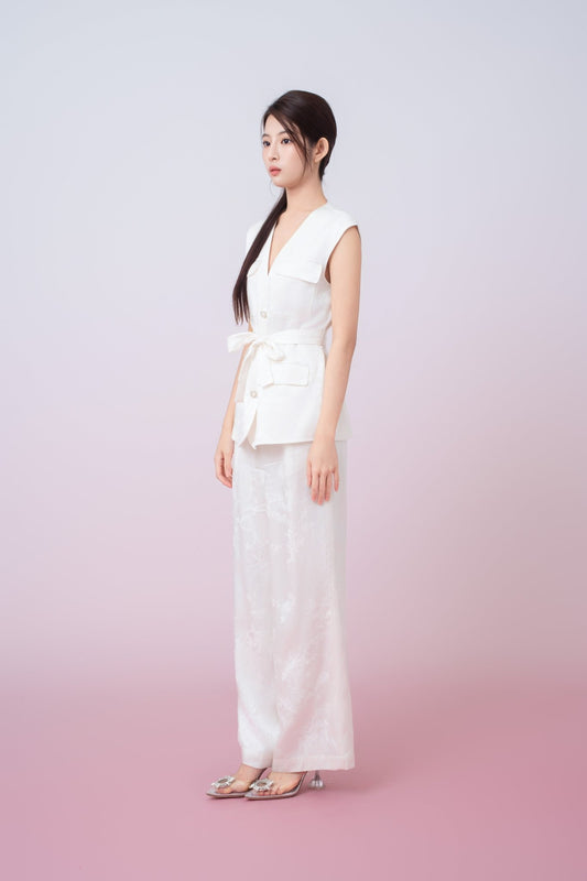 Kamryn Ivory Jacquard Wide Leg Pants - Nimisski