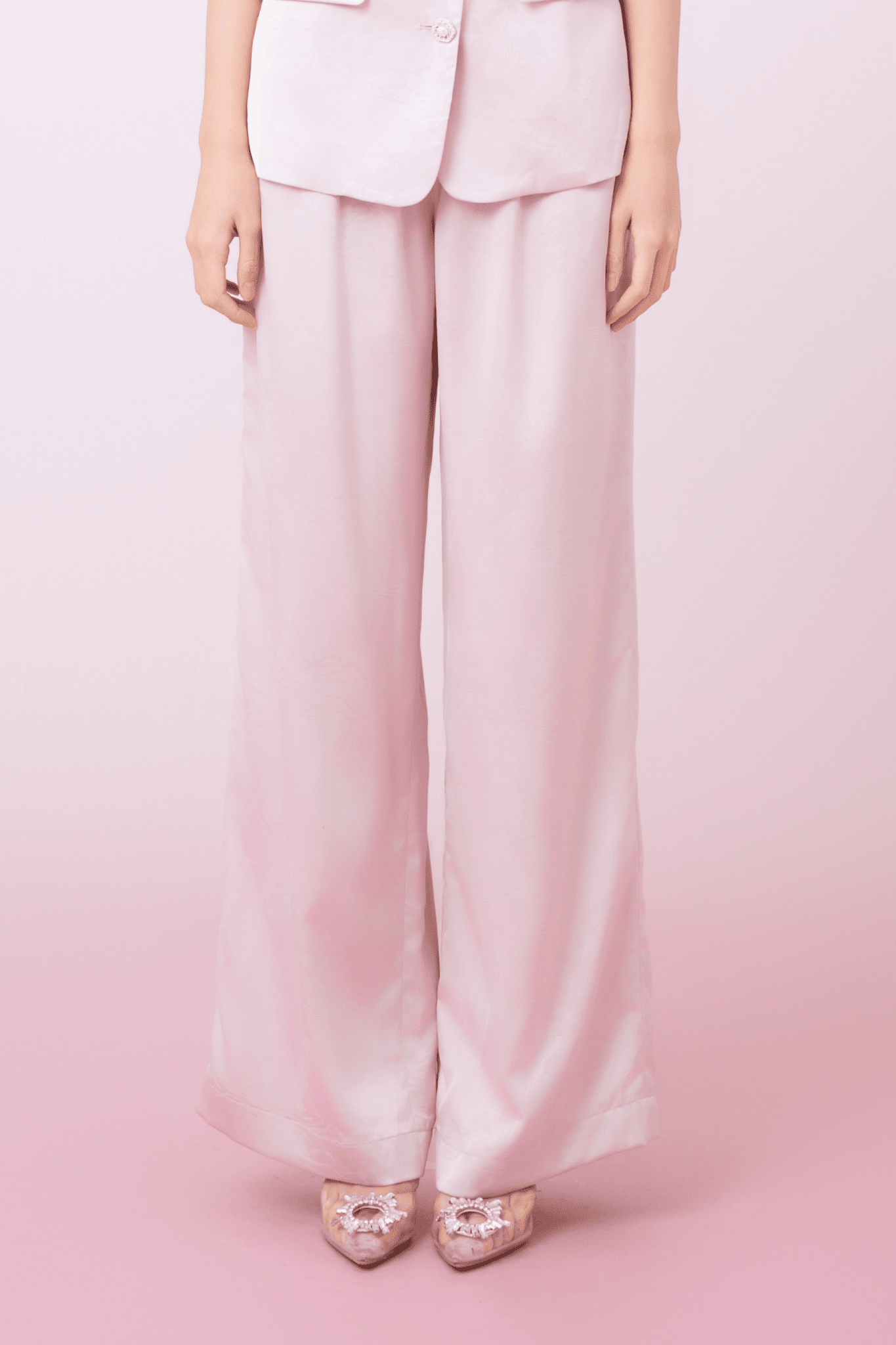 Kamryn Light Pink Jacquard Wide Leg Pants - Nimisski