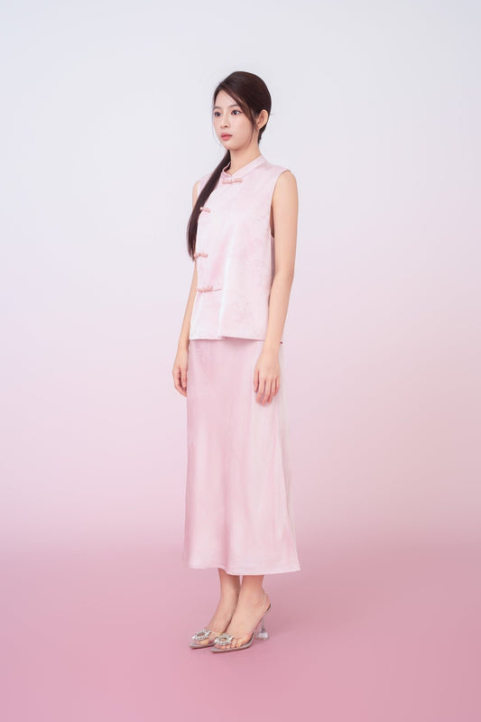 Kiyomi Light Pink Jacquard Midi Skirt - Nimisski