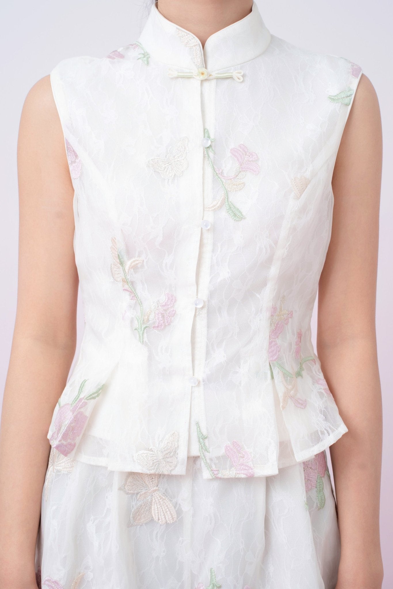 Kylee Ivory Floral Embroidery Peplum Top - Nimisski