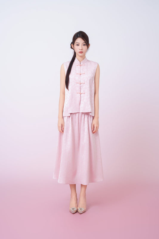 Kaiya Pink Jacquard Mandarin Collar Top - Nimisski