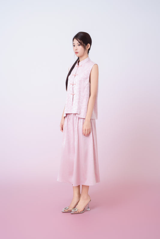 Kaiya Pink Jacquard Midi A-Line Skirt