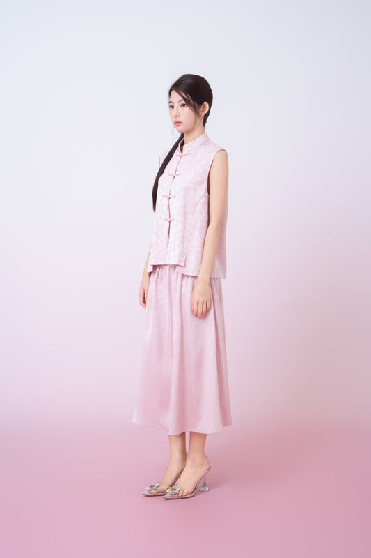 Kaiya Pink Jacquard Midi A - Line Skirt - Nimisski