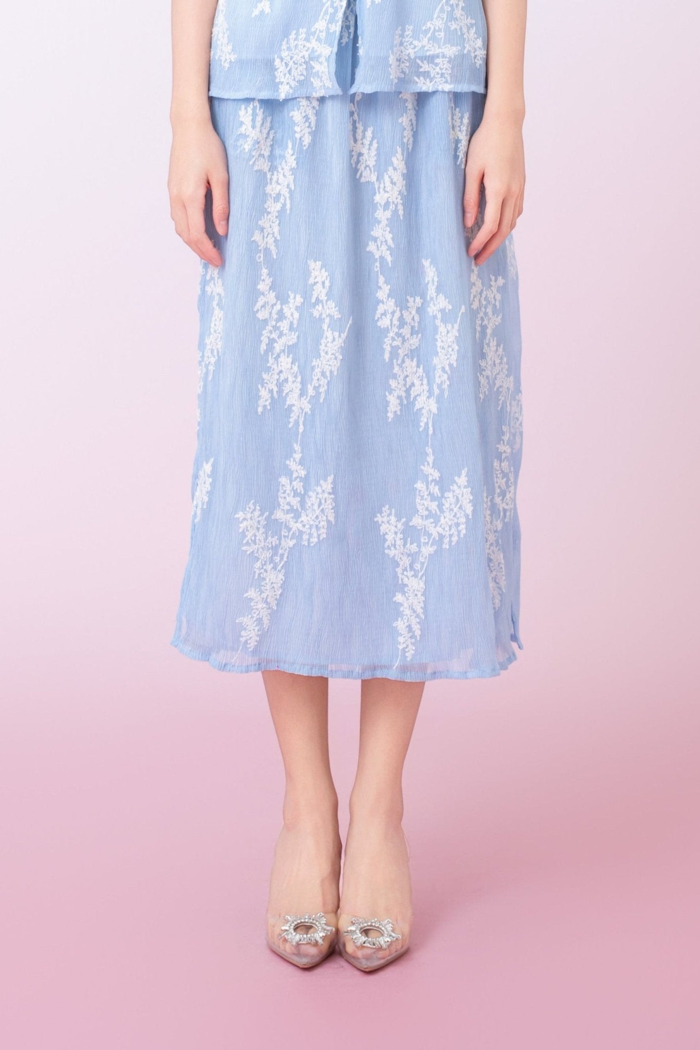 Kyla Light Blue With White Floral Midi Skirt - Nimisski