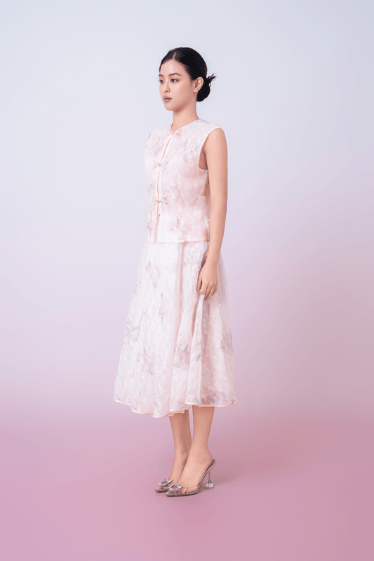Kiera Light Pink Floral Embroidery A - Line Skirt - Nimisski