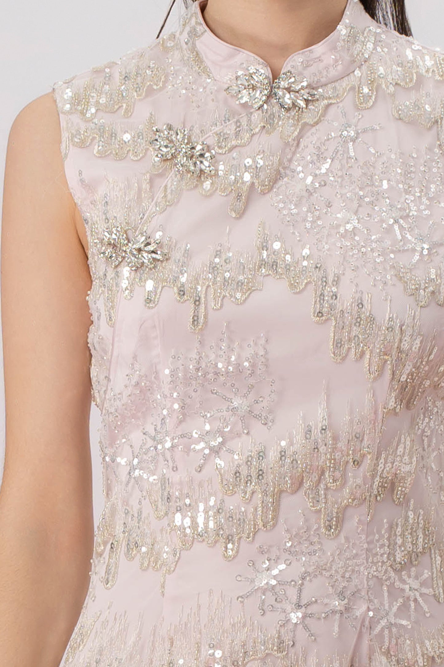 Glennetta Pink With Sliver Sequin Sleeveless Dress