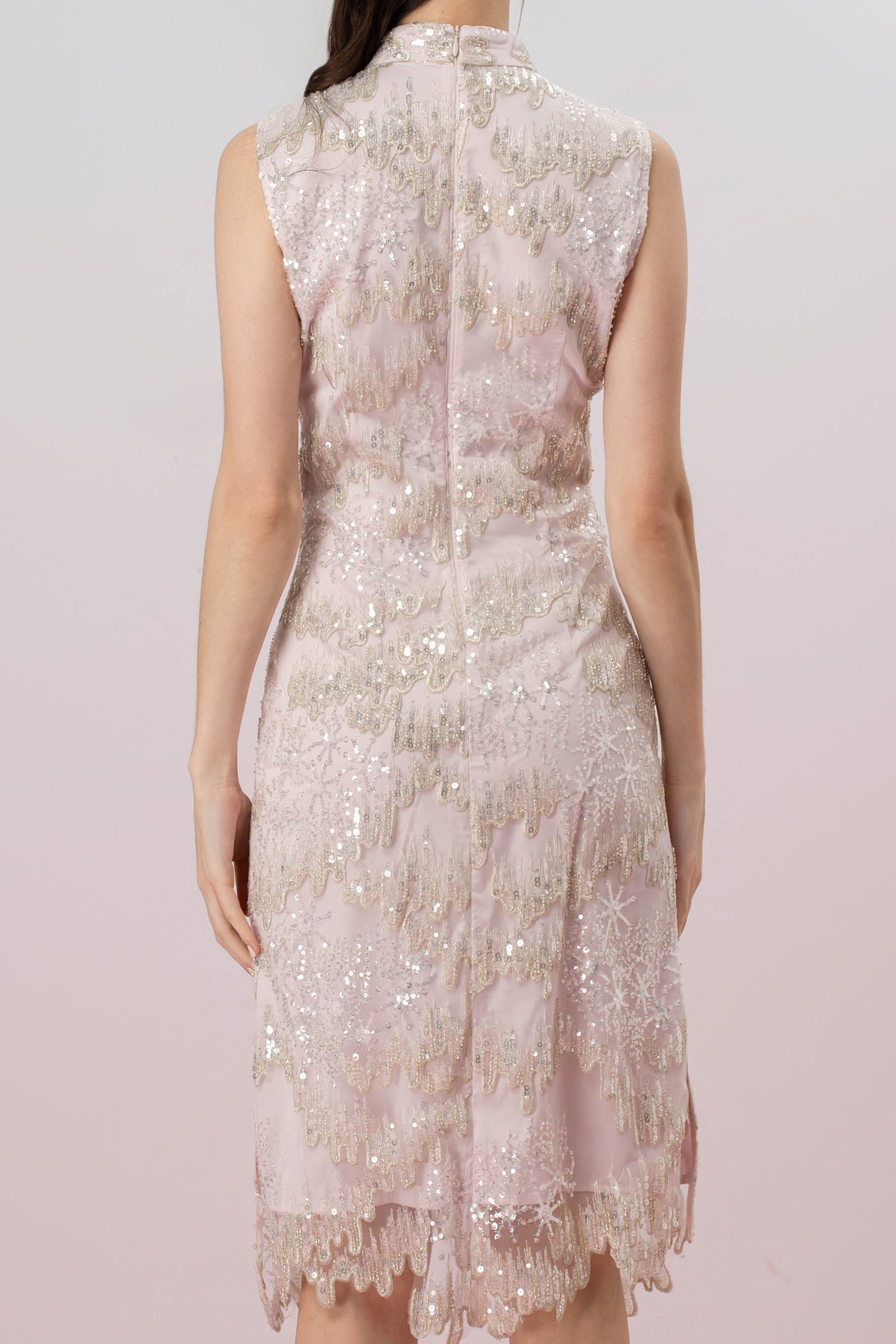 Glennetta Pink With Sliver Sequin Sleeveless Dress