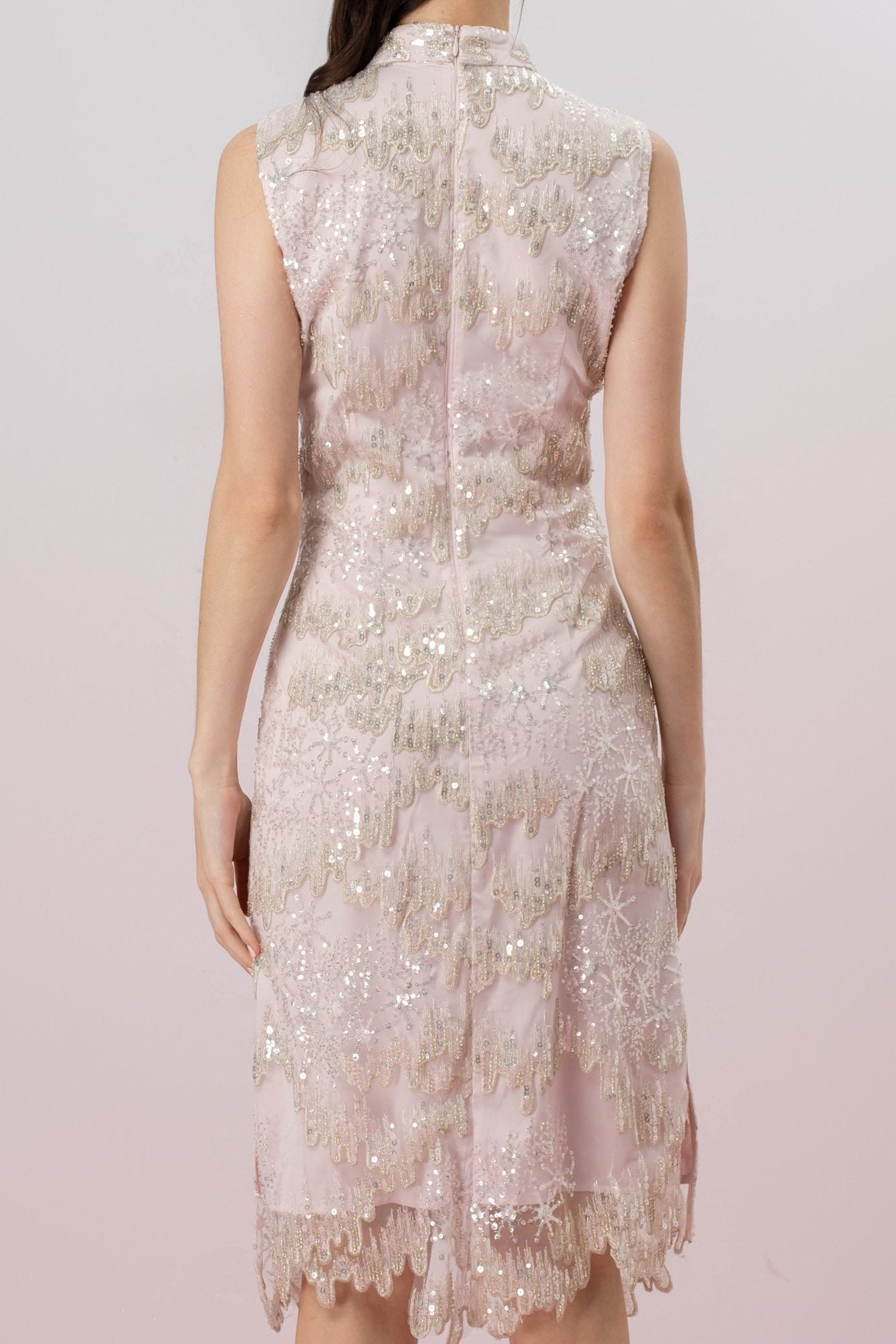 Glennetta Pink With Sliver Sequin Sleeveless Dress - Nimisski