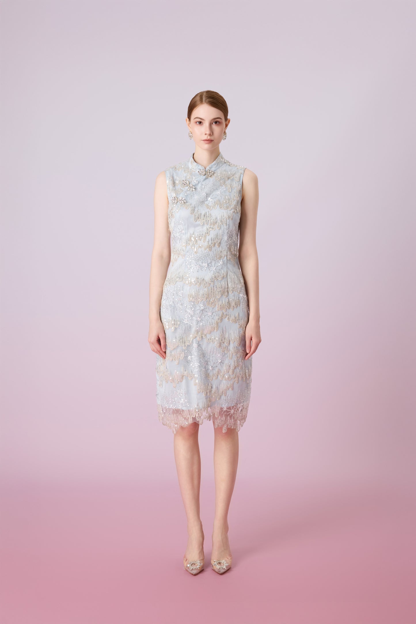 Glennetta Green With Sliver Sequin Sleeveless Dress