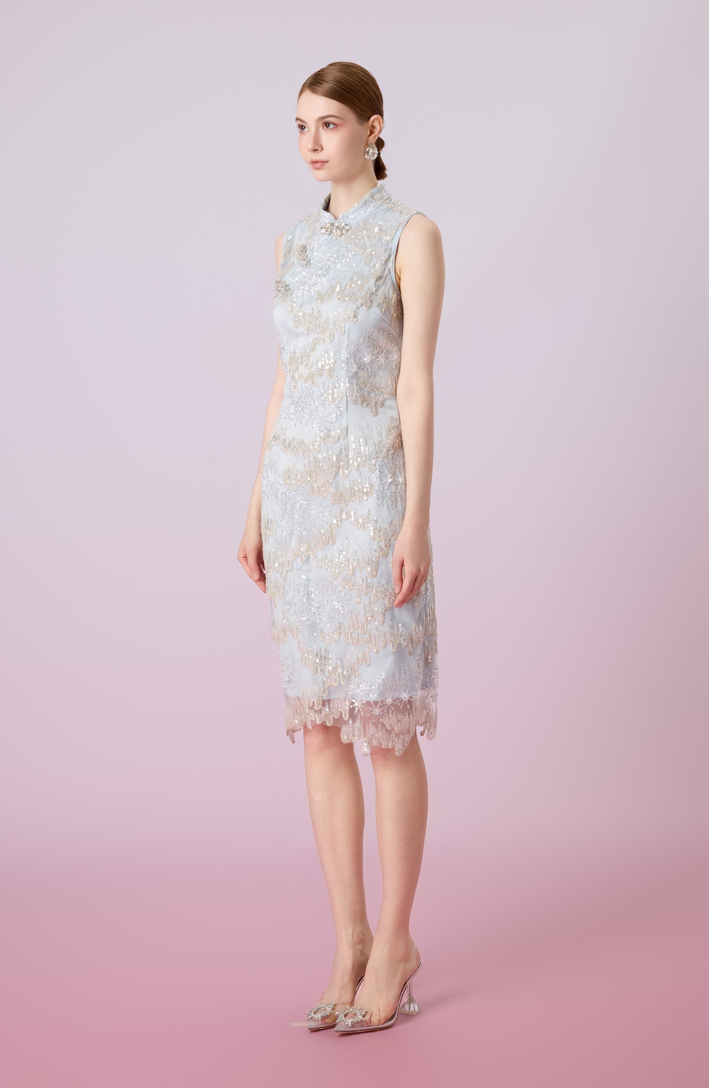 Glennetta Green With Sliver Sequin Sleeveless Dress