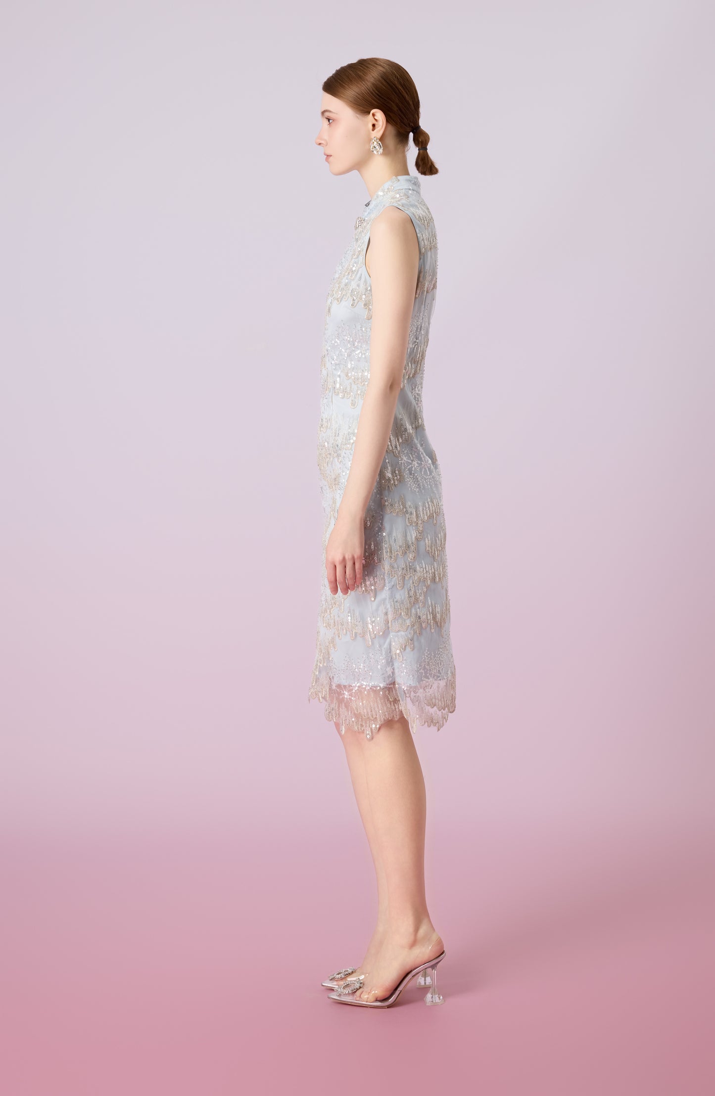 Glennetta Green With Sliver Sequin Sleeveless Dress