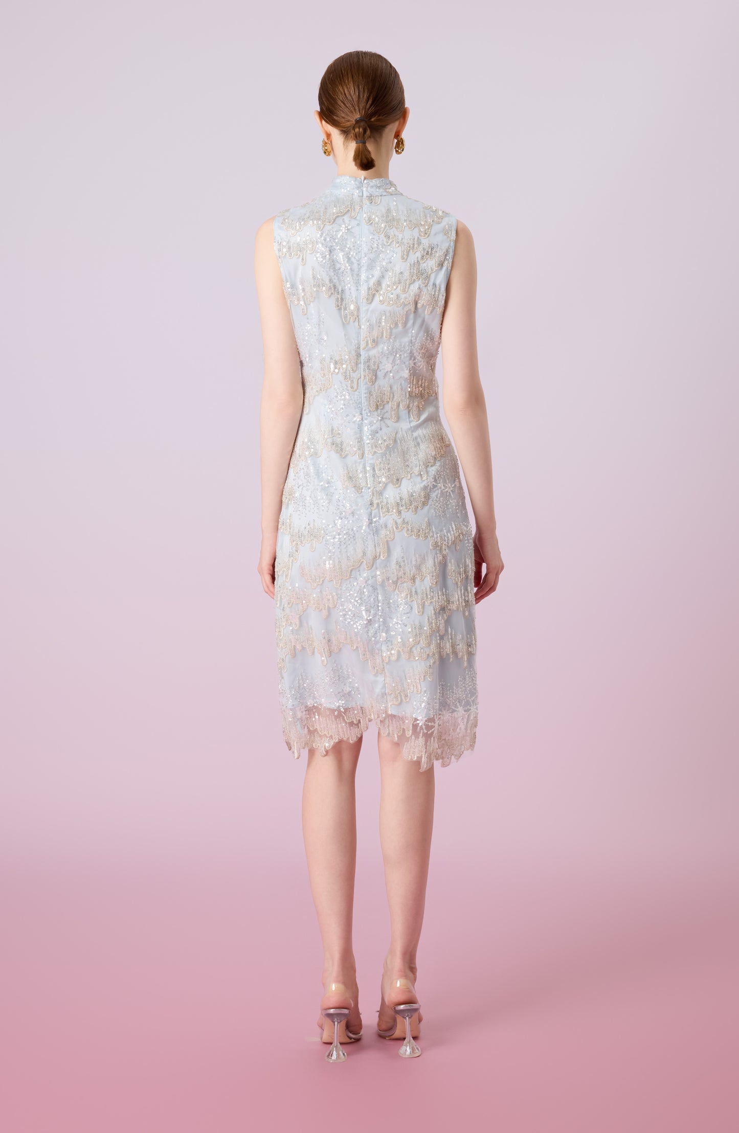 Glennetta Green With Sliver Sequin Sleeveless Dress