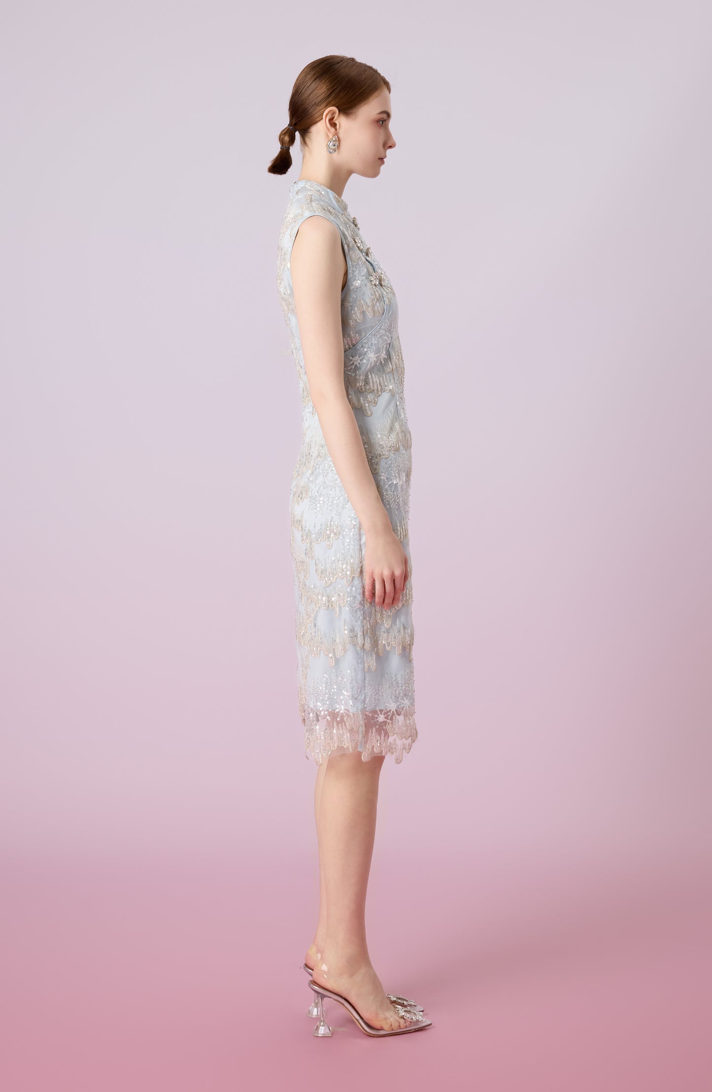 Glennetta Green With Sliver Sequin Sleeveless Dress